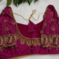 Dholki Pattern Magenta Silk Maggam Aari Work Blouse - 