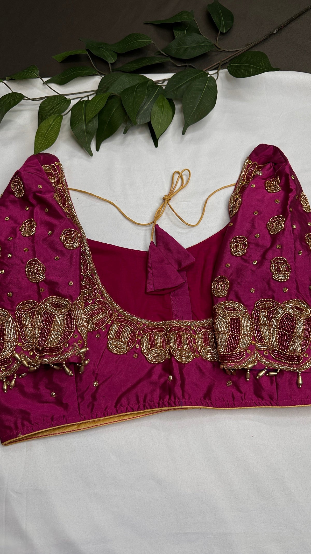 Dholki Pattern Magenta Silk Maggam Aari Work Blouse - 