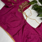 Dholki Pattern Magenta Silk Maggam Aari Work Blouse - 