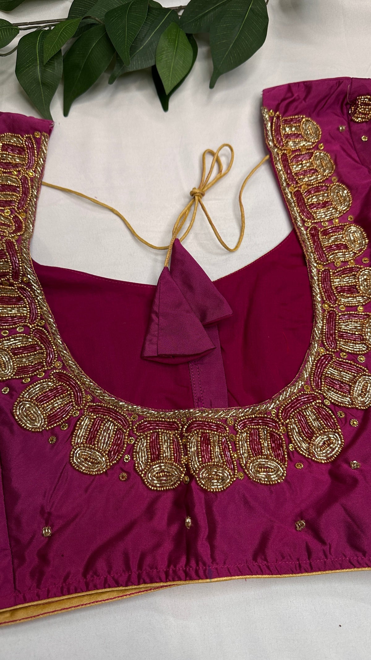 Dholki Pattern Magenta Silk Maggam Aari Work Blouse - 