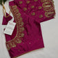 Dholki Pattern Magenta Silk Maggam Aari Work Blouse - 