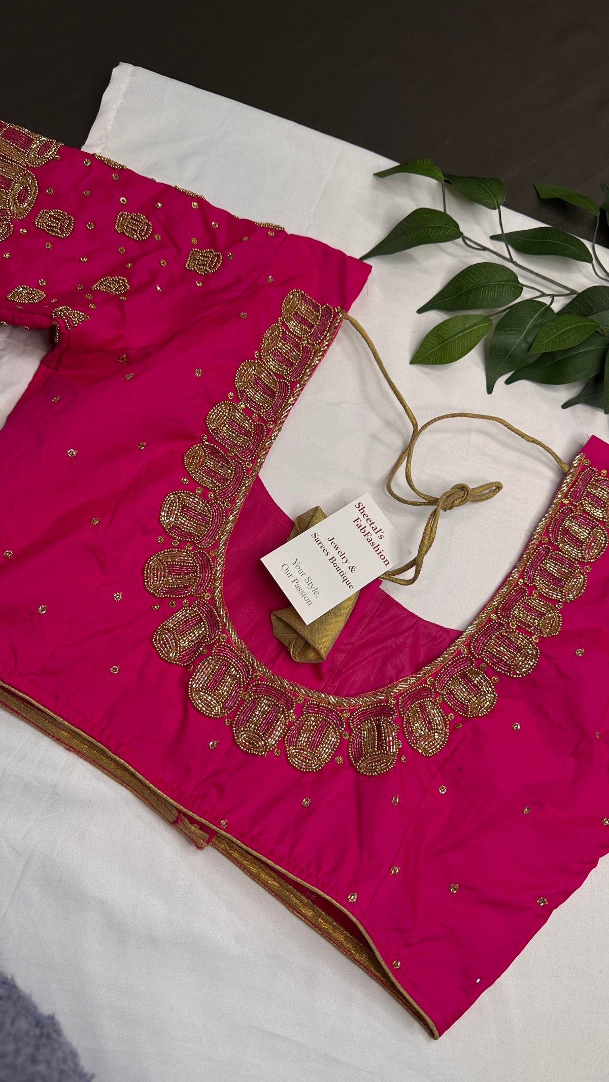 Dholki Pattern Pink Silk Maggam Aari Work Blouse - 