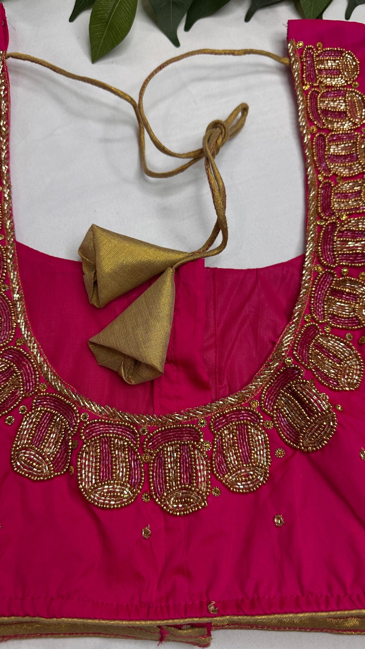 Dholki Pattern Pink Silk Maggam Aari Work Blouse - 