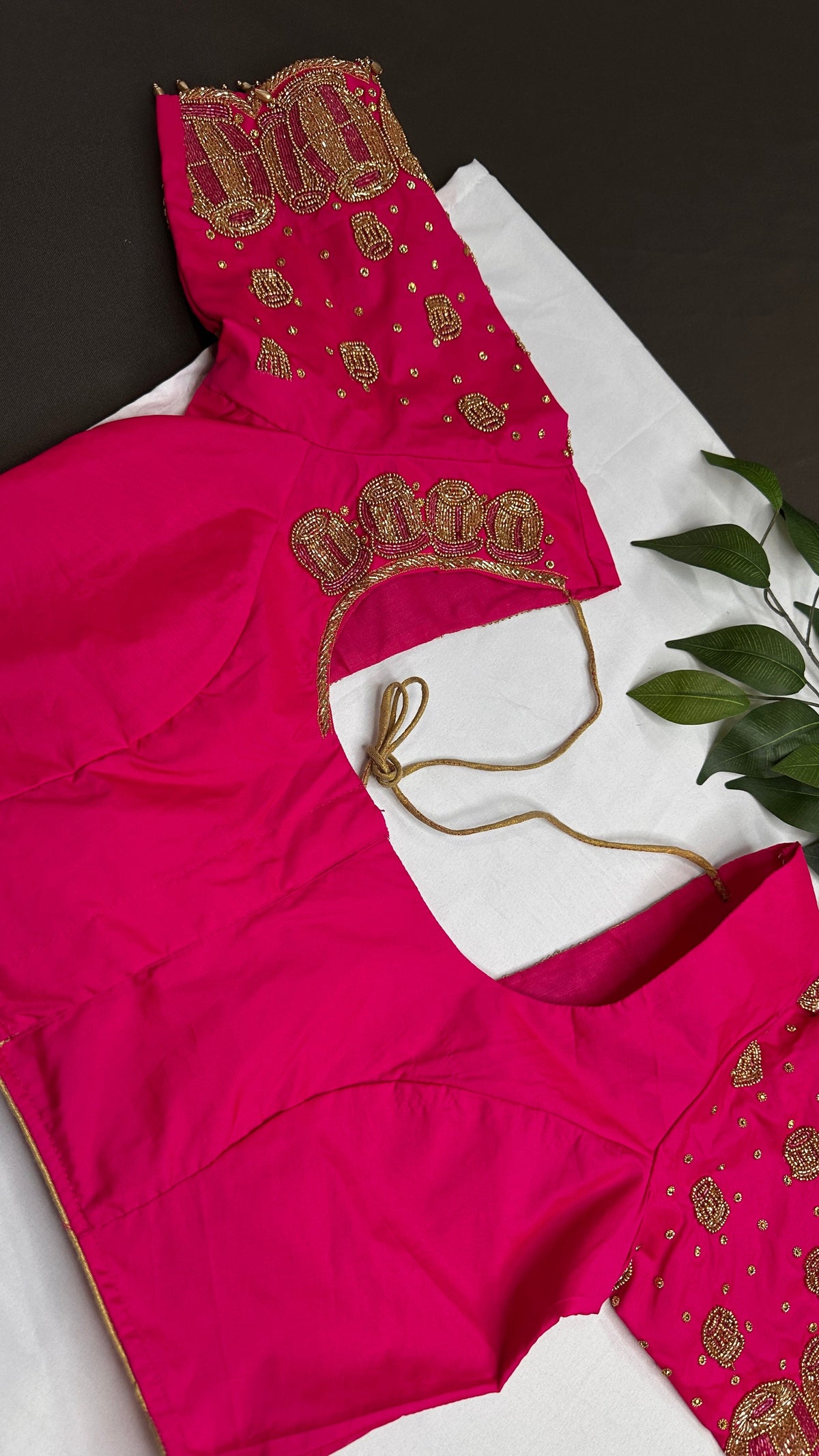Dholki Pattern Pink Silk Maggam Aari Work Blouse - 