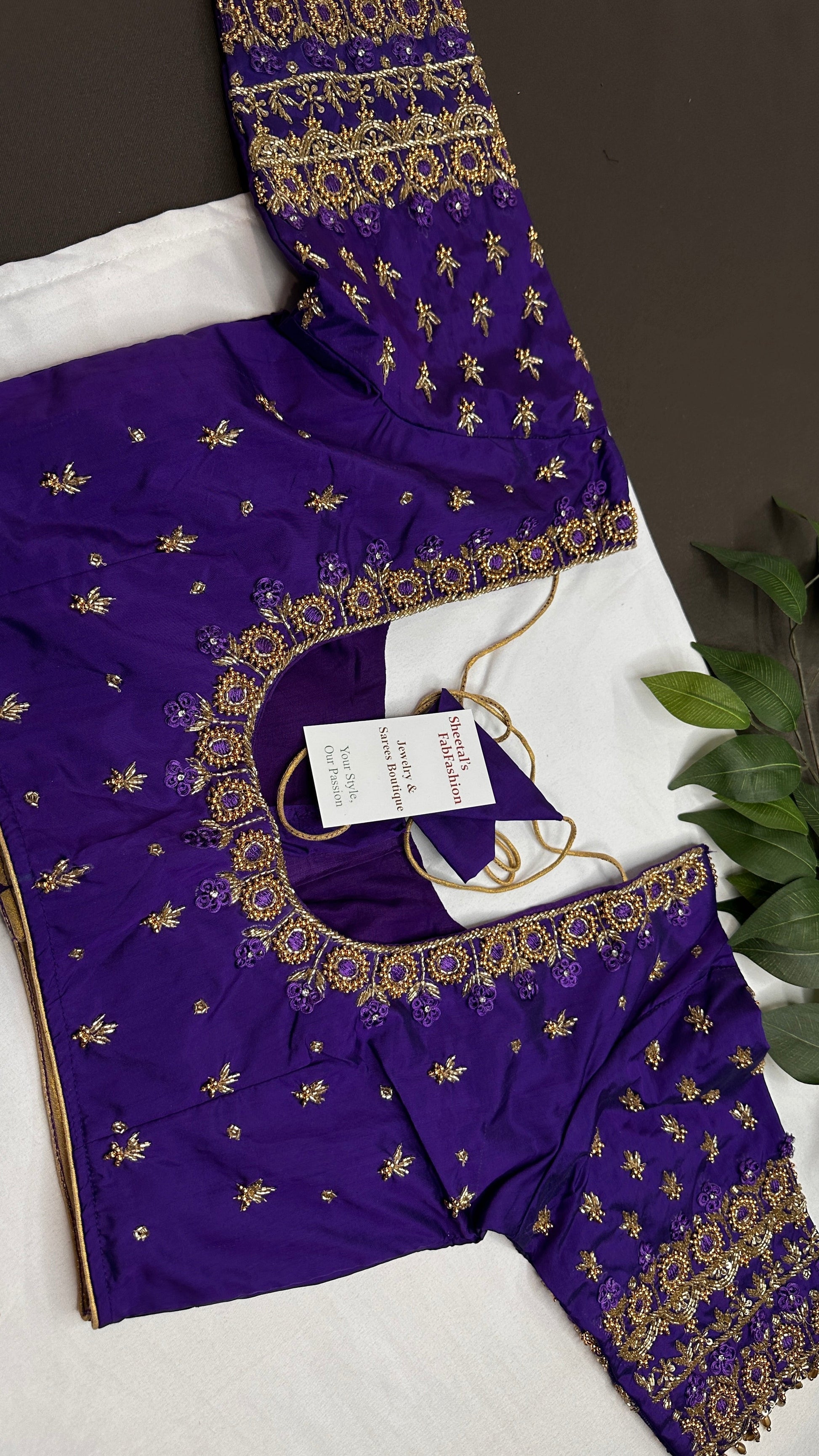 Purple Silk Maggam Aari Work Blouse - 