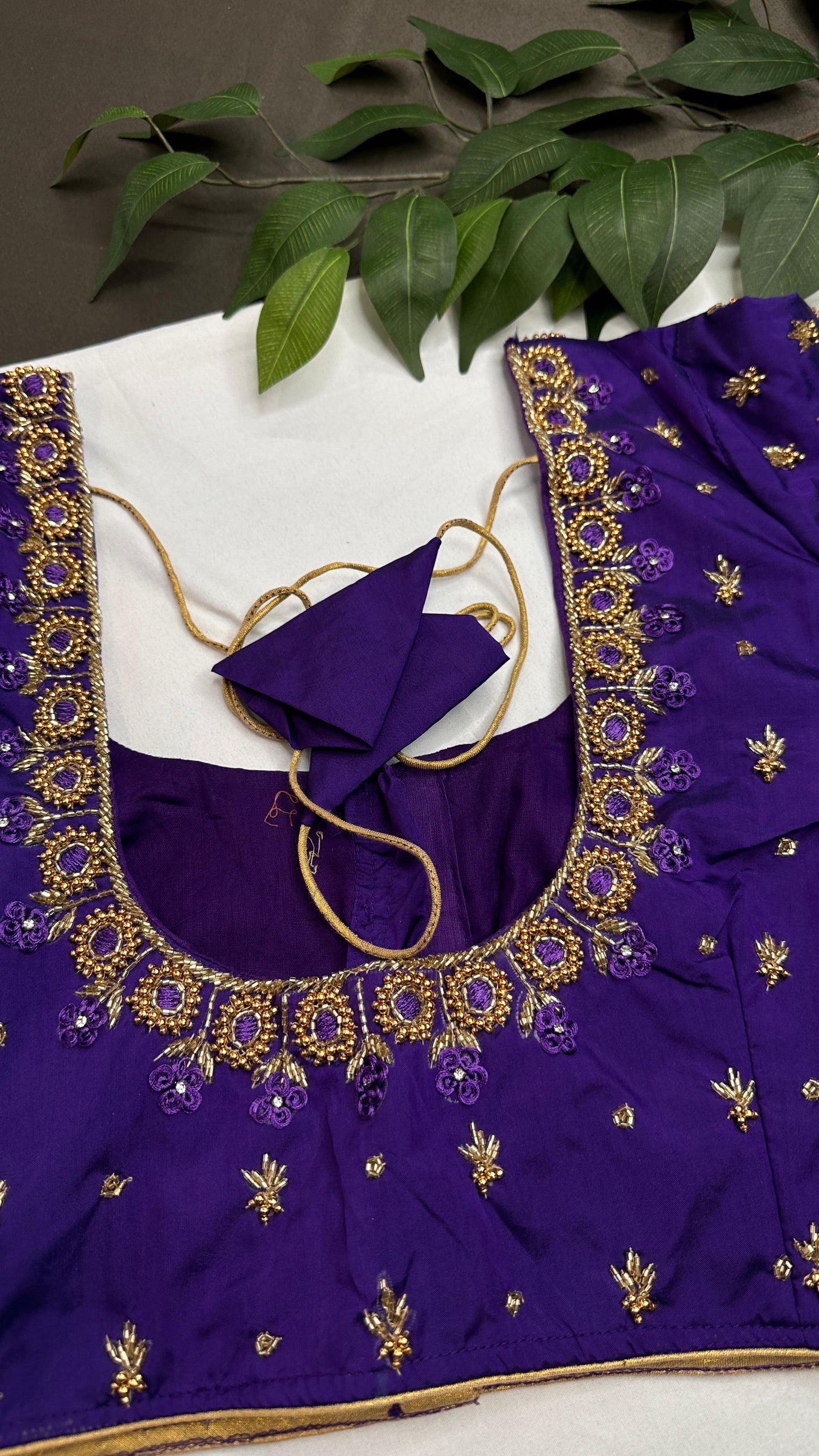 Purple Silk Maggam Aari Work Blouse - 