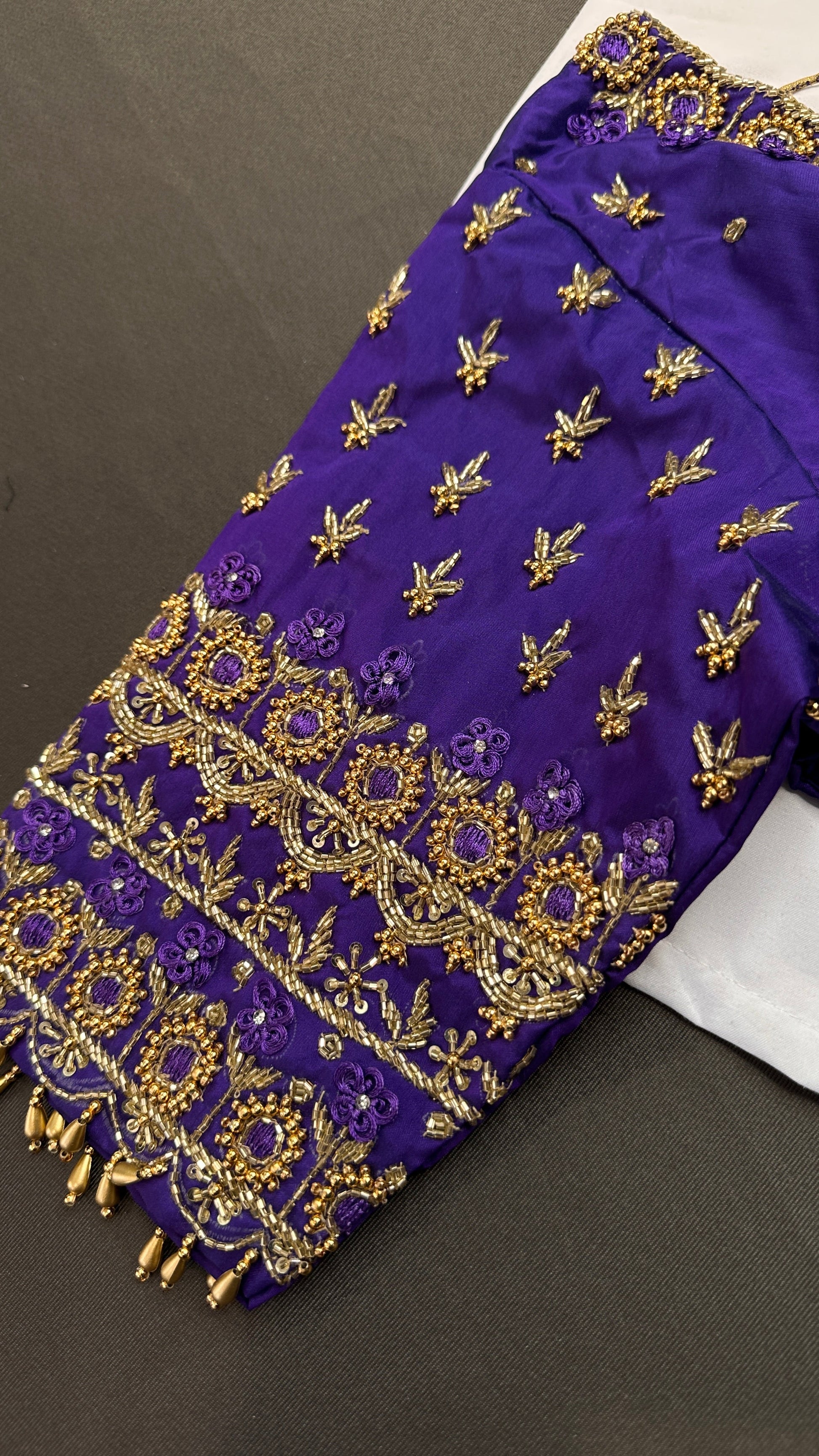 Purple Silk Maggam Aari Work Blouse - 