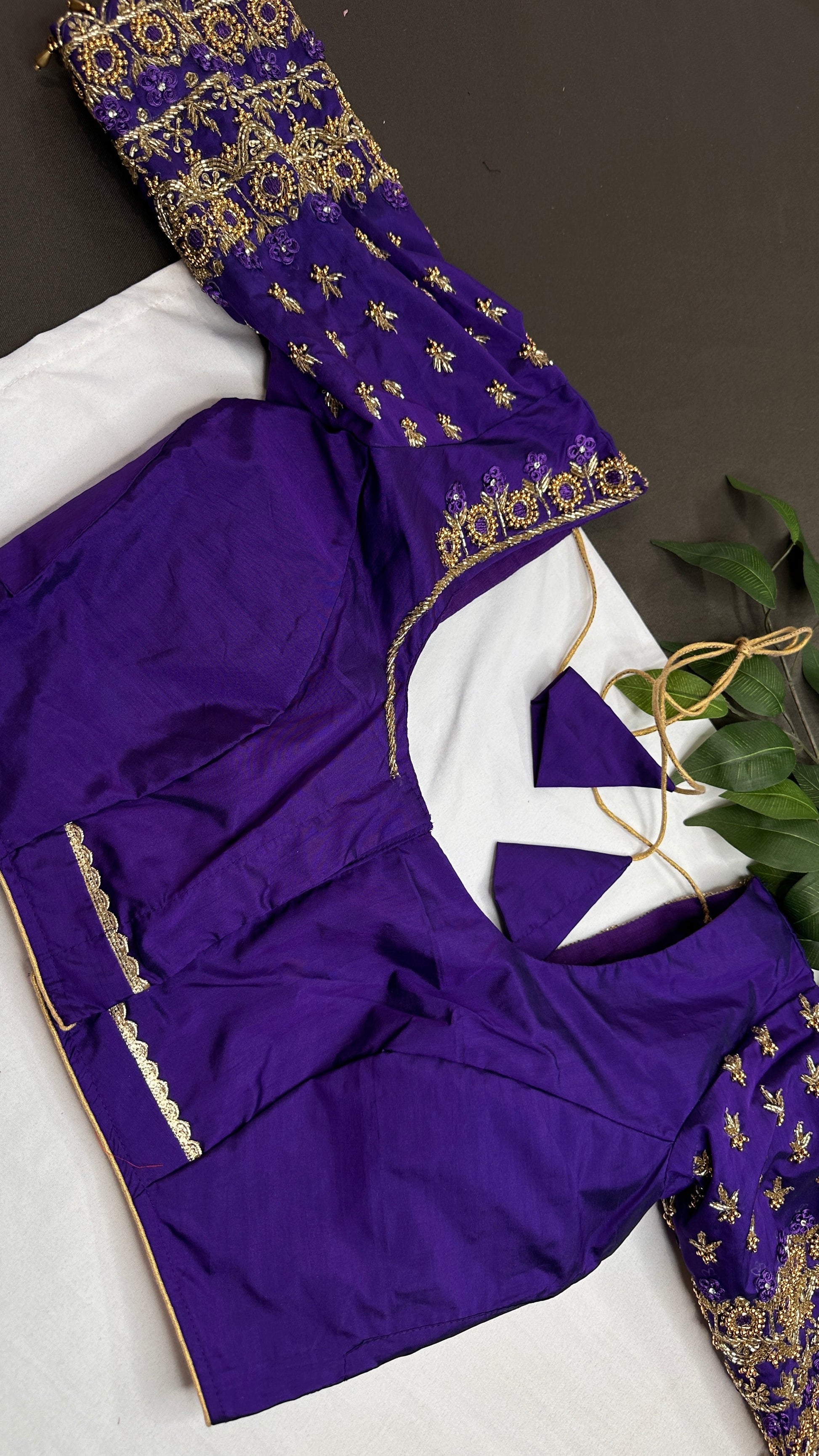 Purple Silk Maggam Aari Work Blouse - 