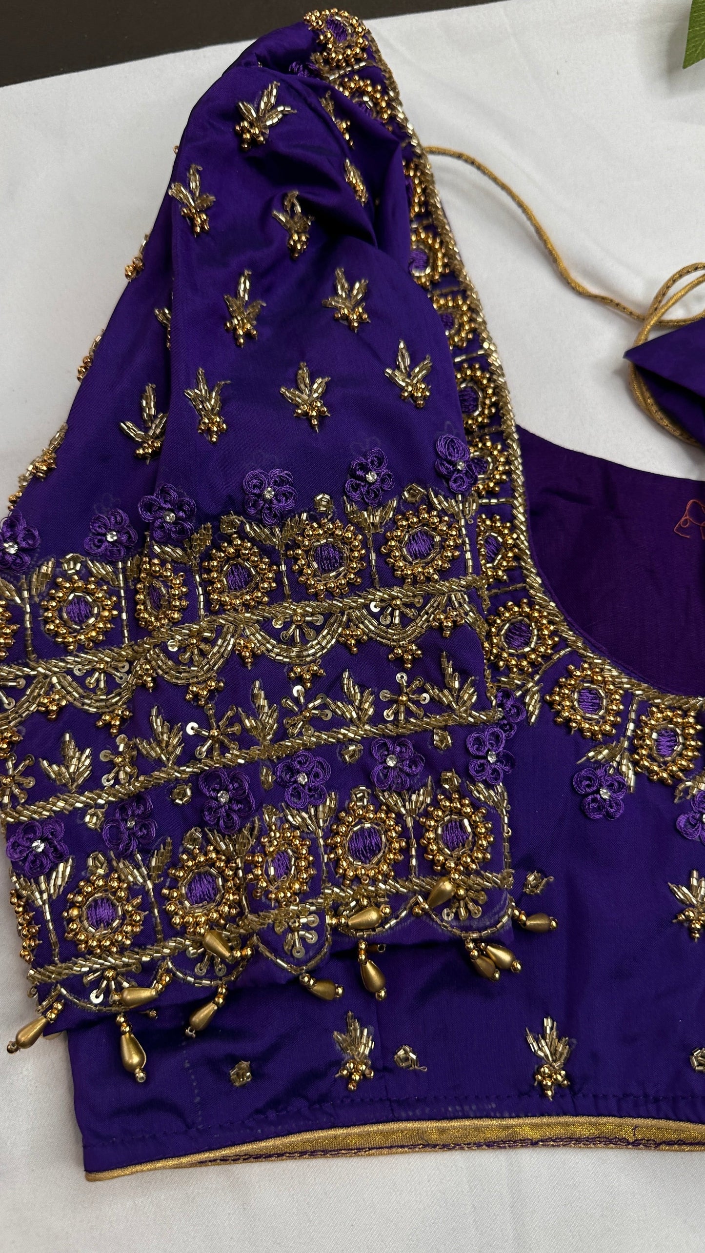Purple Silk Maggam Aari Work Blouse - 