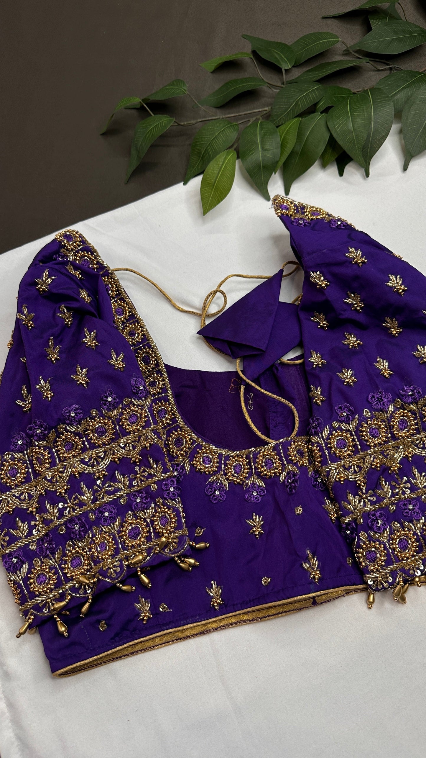 Purple Silk Maggam Aari Work Blouse - 