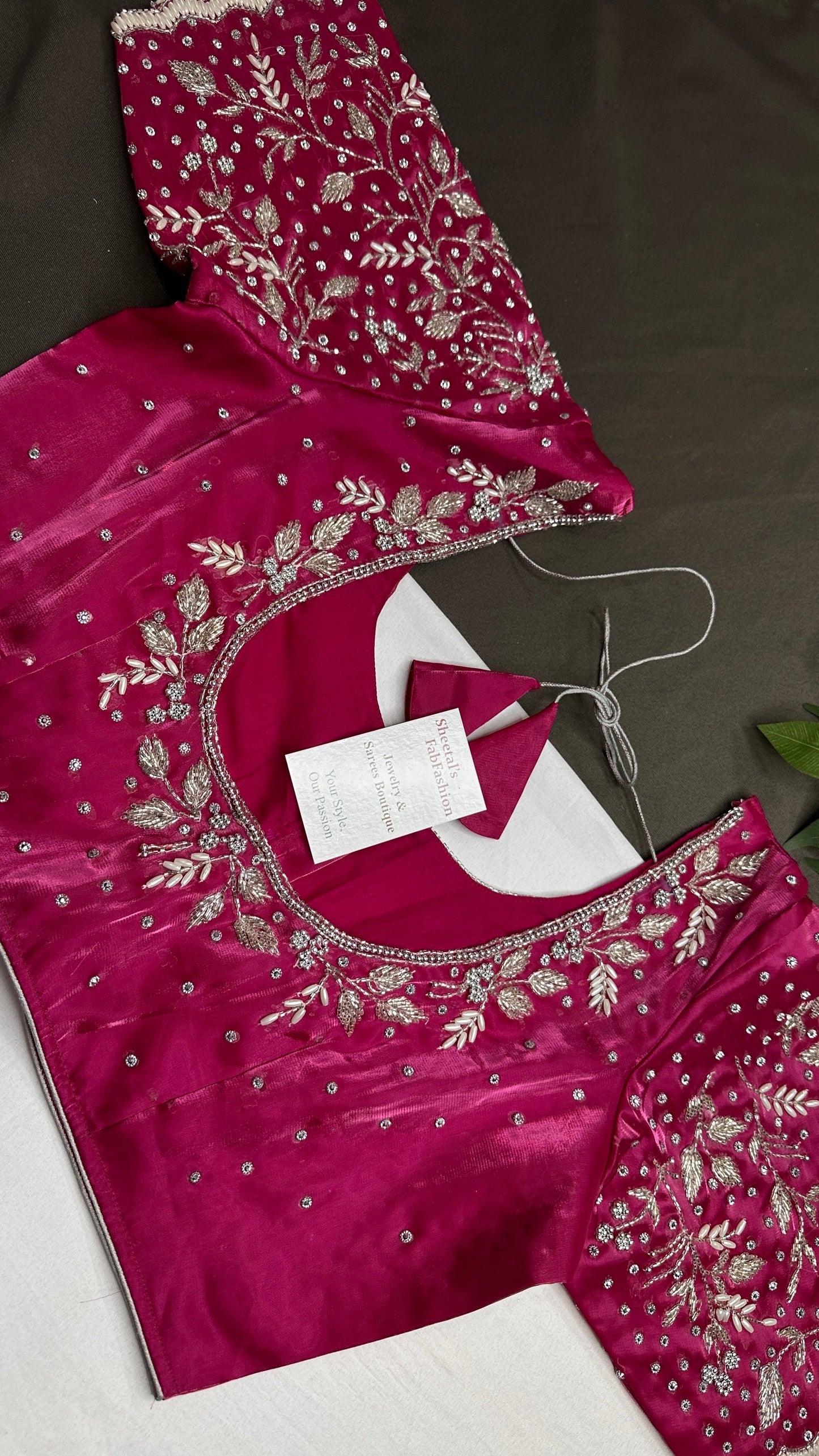 Crepe Pink  Silk Silver Pearl Work Blouse - 