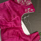 Crepe Pink  Silk Silver Pearl Work Blouse - 