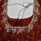 Crepe Brown Silver Pearl Work Blouse - 