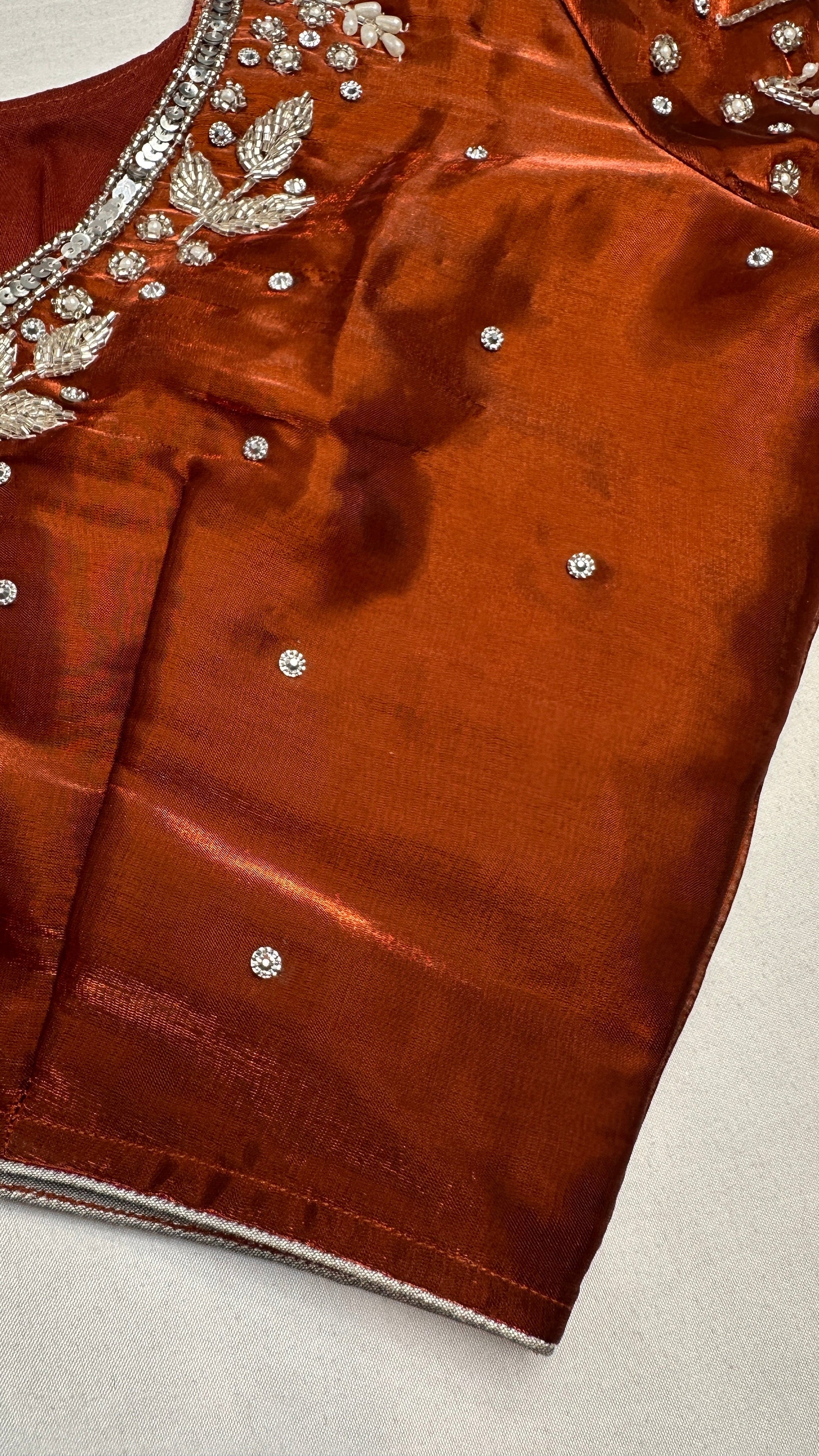 Crepe Brown Silver Pearl Work Blouse - 