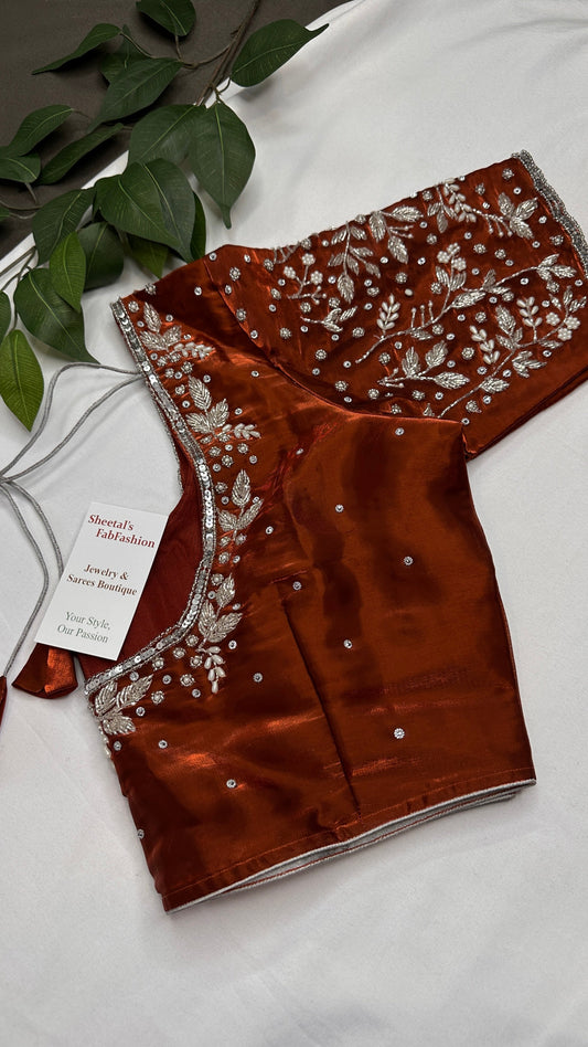 Crepe Brown Silver Pearl Work Blouse - 