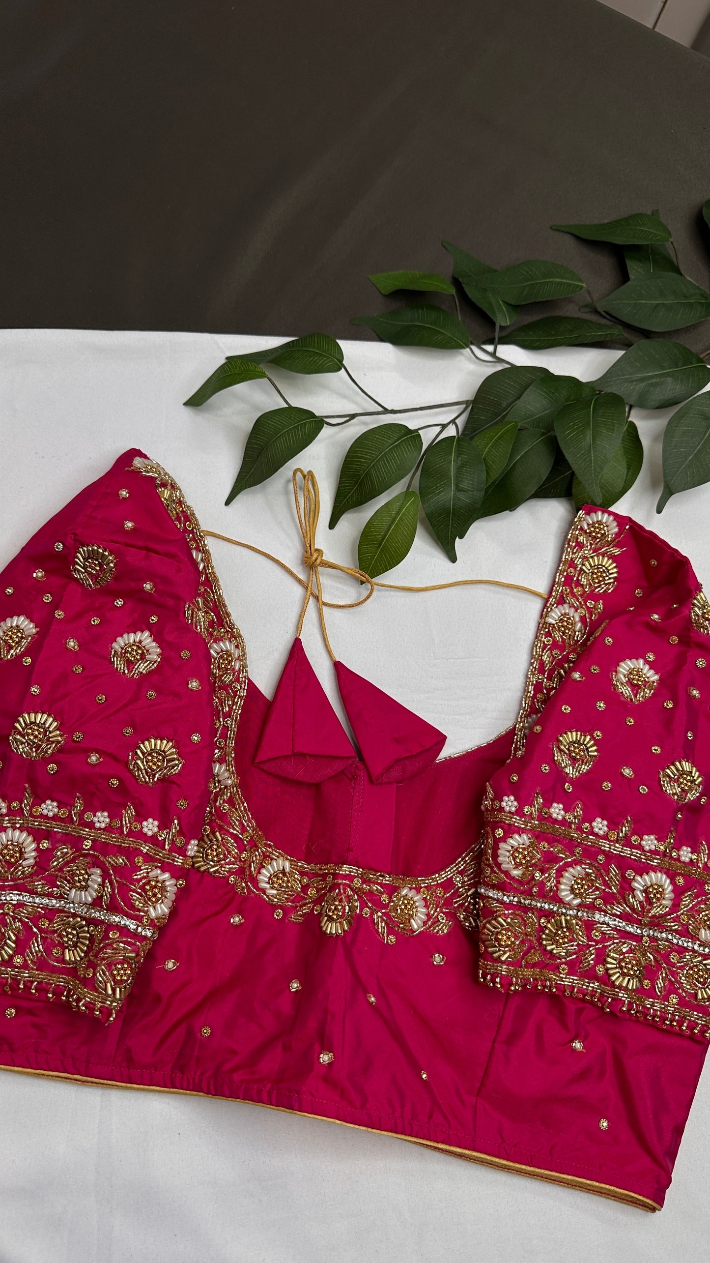 Pink Pearl Kardana Silk Maggam Aari Blouse - 