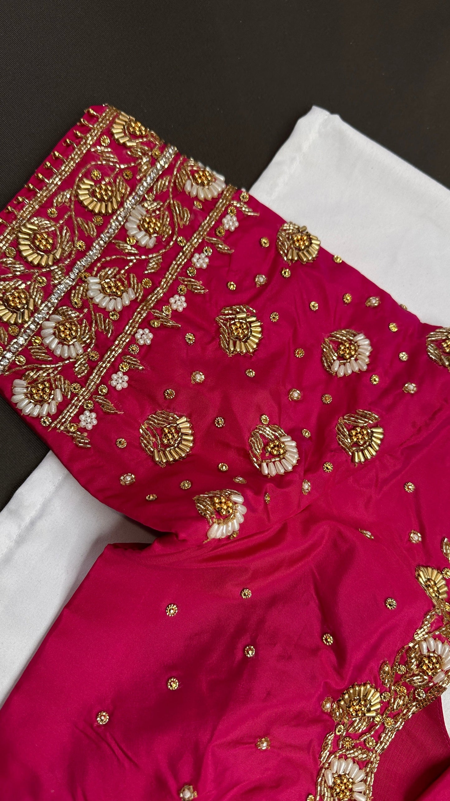 Pink Pearl Kardana Silk Maggam Aari Blouse - 