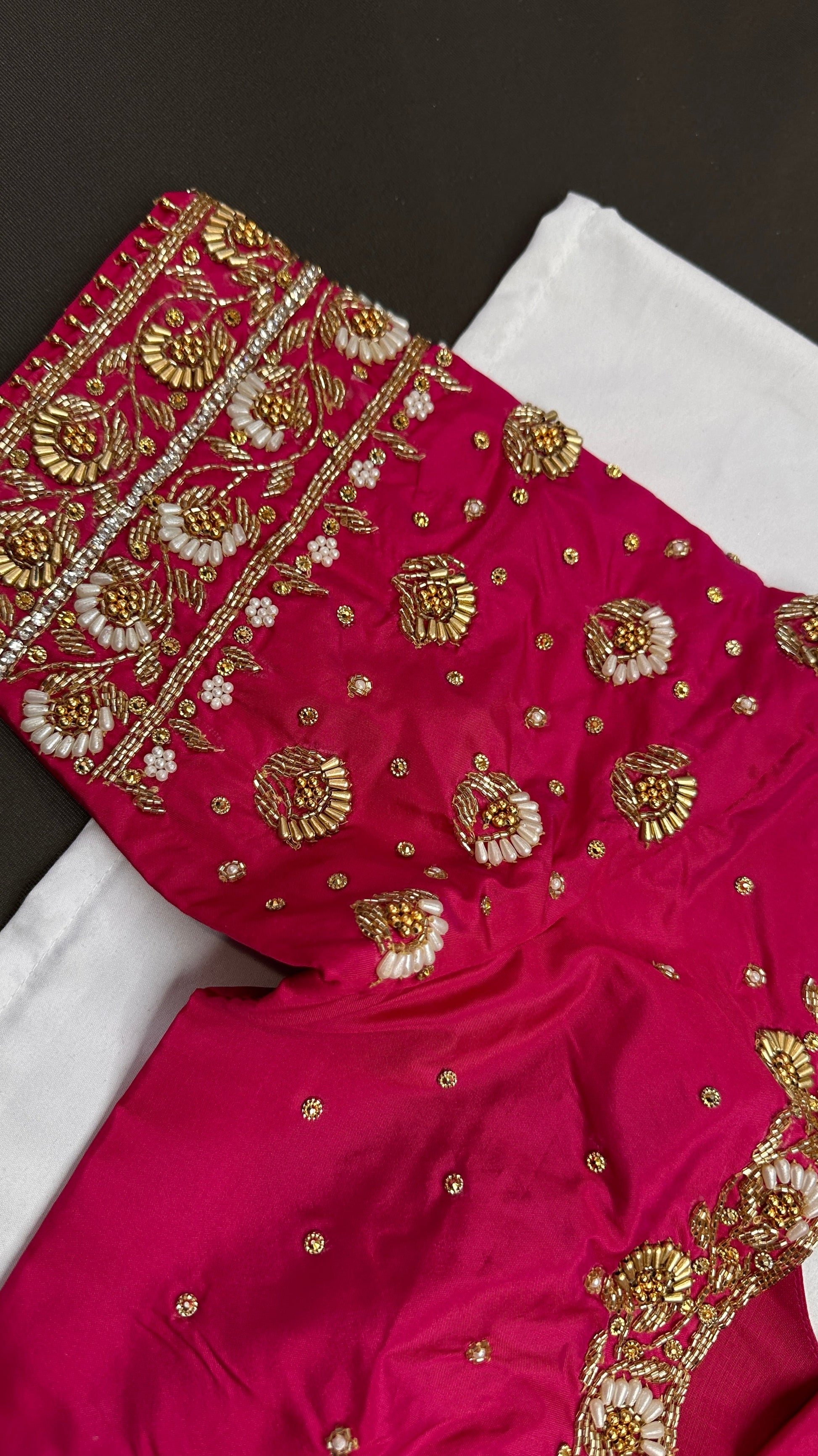 Pink Pearl Kardana Silk Maggam Aari Blouse - 