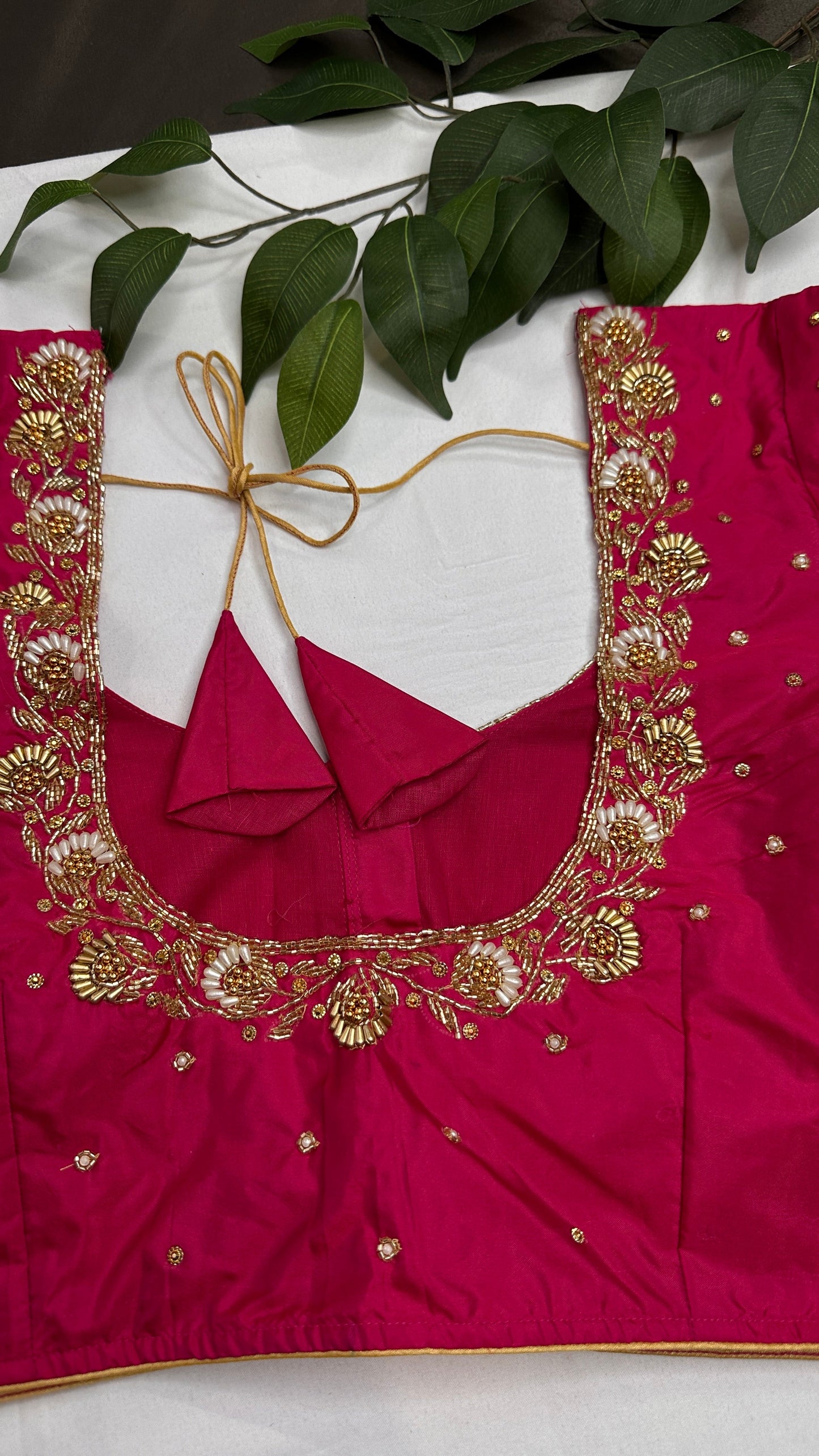 Pink Pearl Kardana Silk Maggam Aari Blouse - 