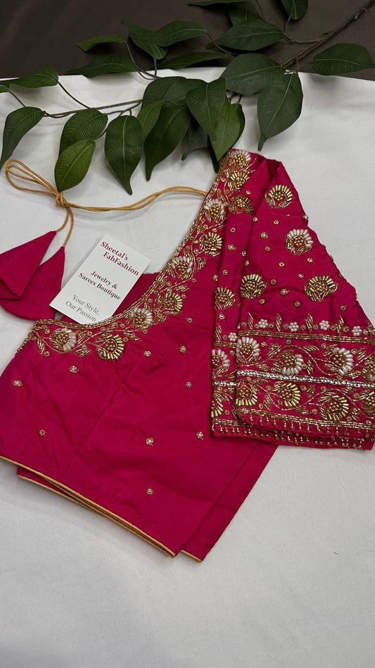 Pink Pearl Kardana Silk Maggam Aari Blouse - 