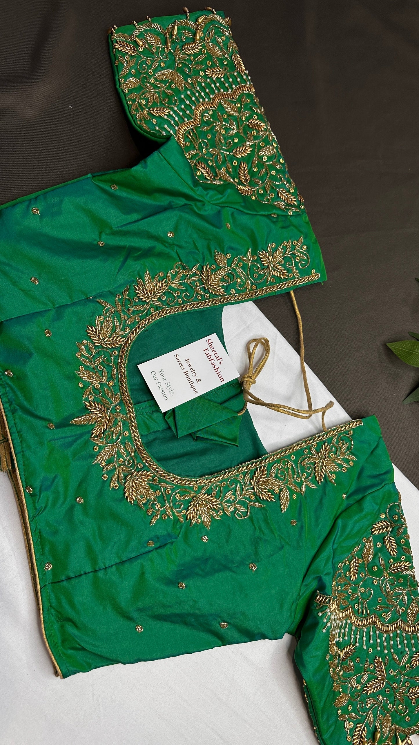 Green Kardana Silk Maggam Aari Blouse - 