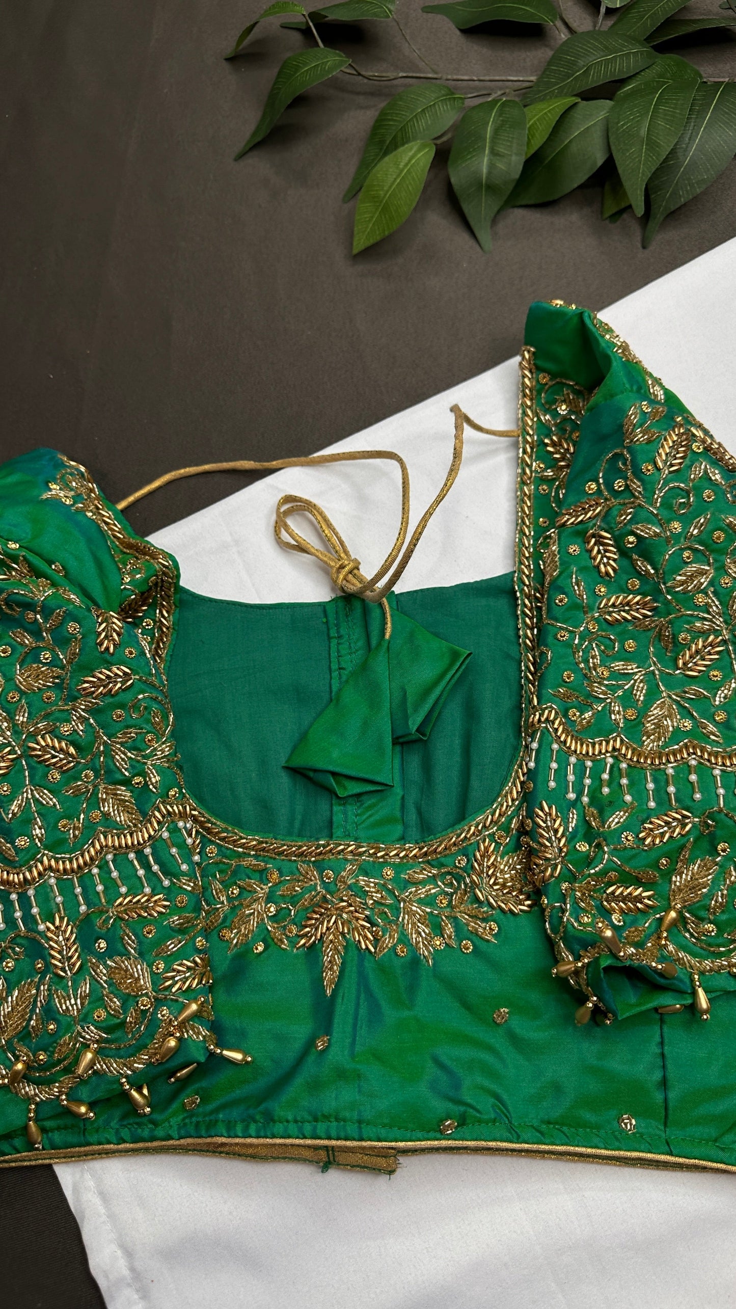 Green Kardana Silk Maggam Aari Blouse - 