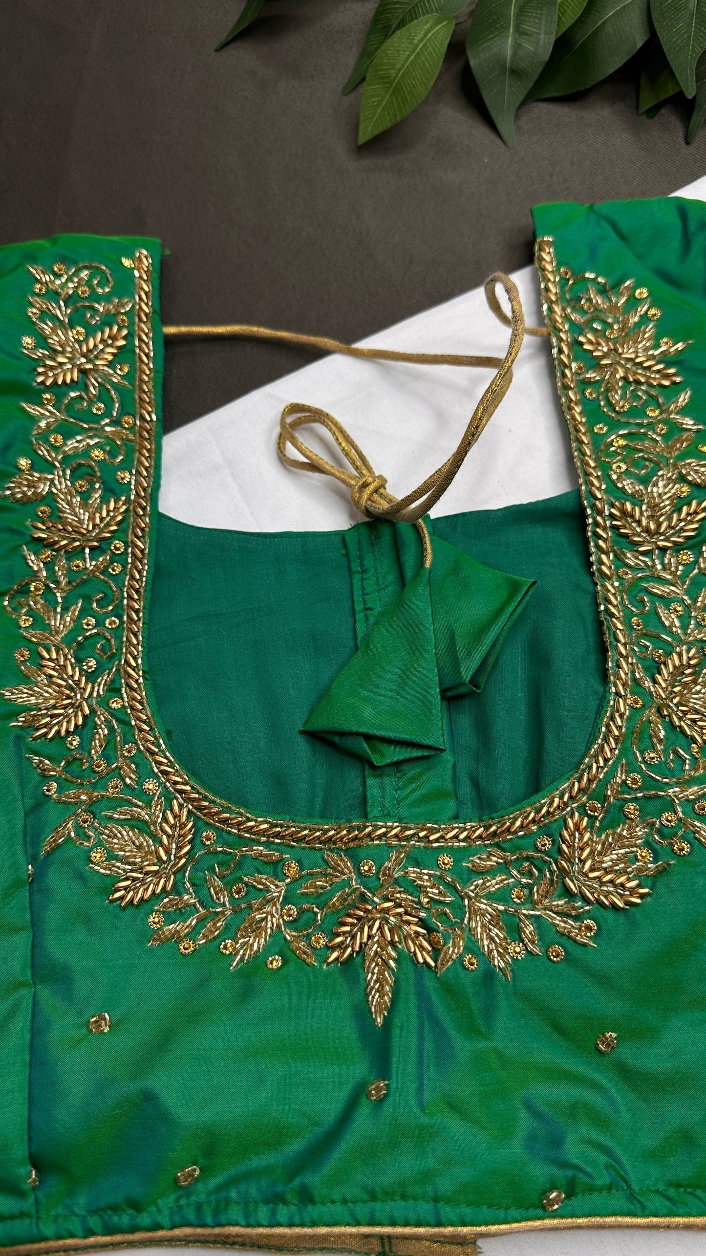 Green Kardana Silk Maggam Aari Blouse - 