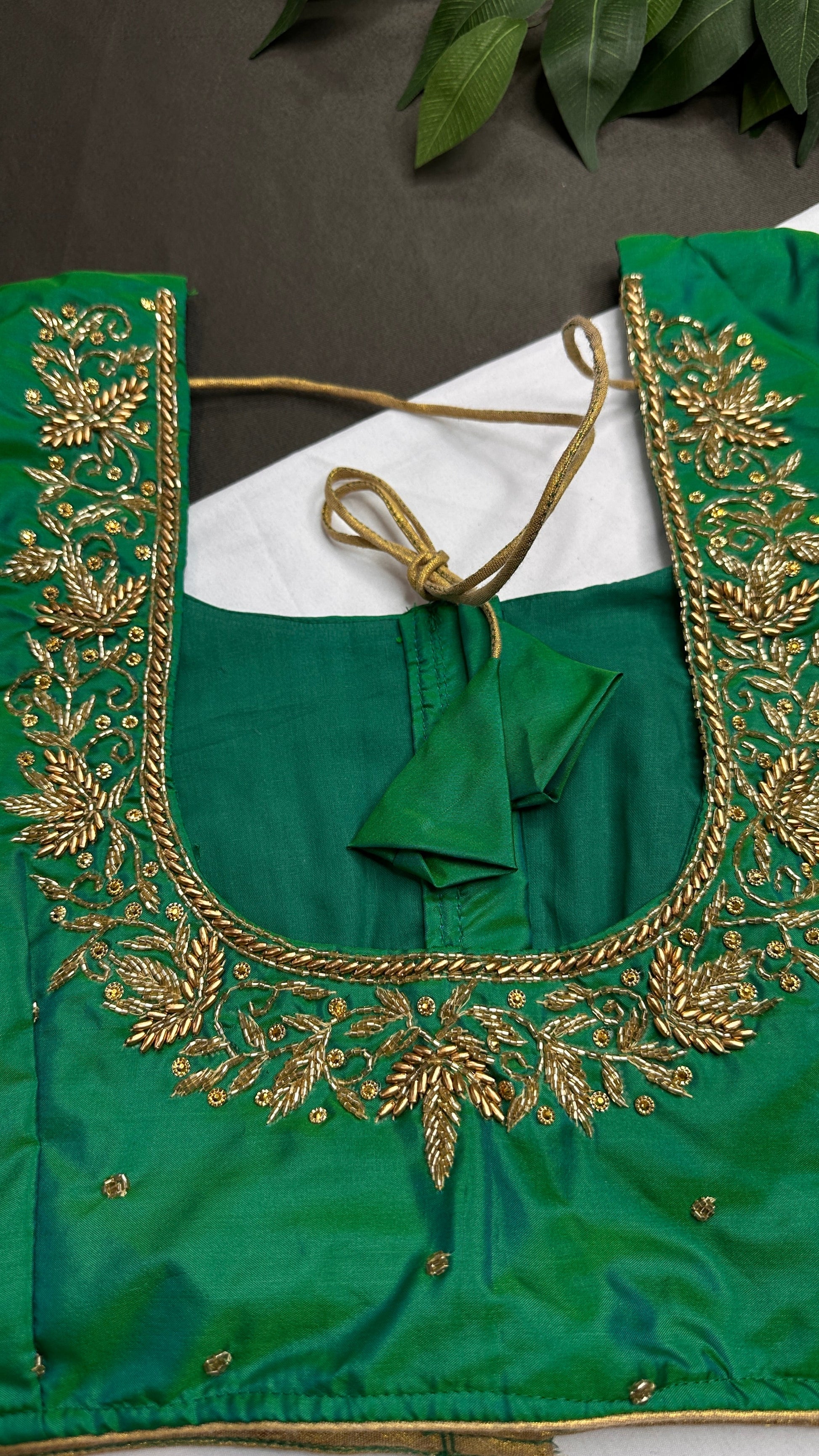 Green Kardana Silk Maggam Aari Blouse - 