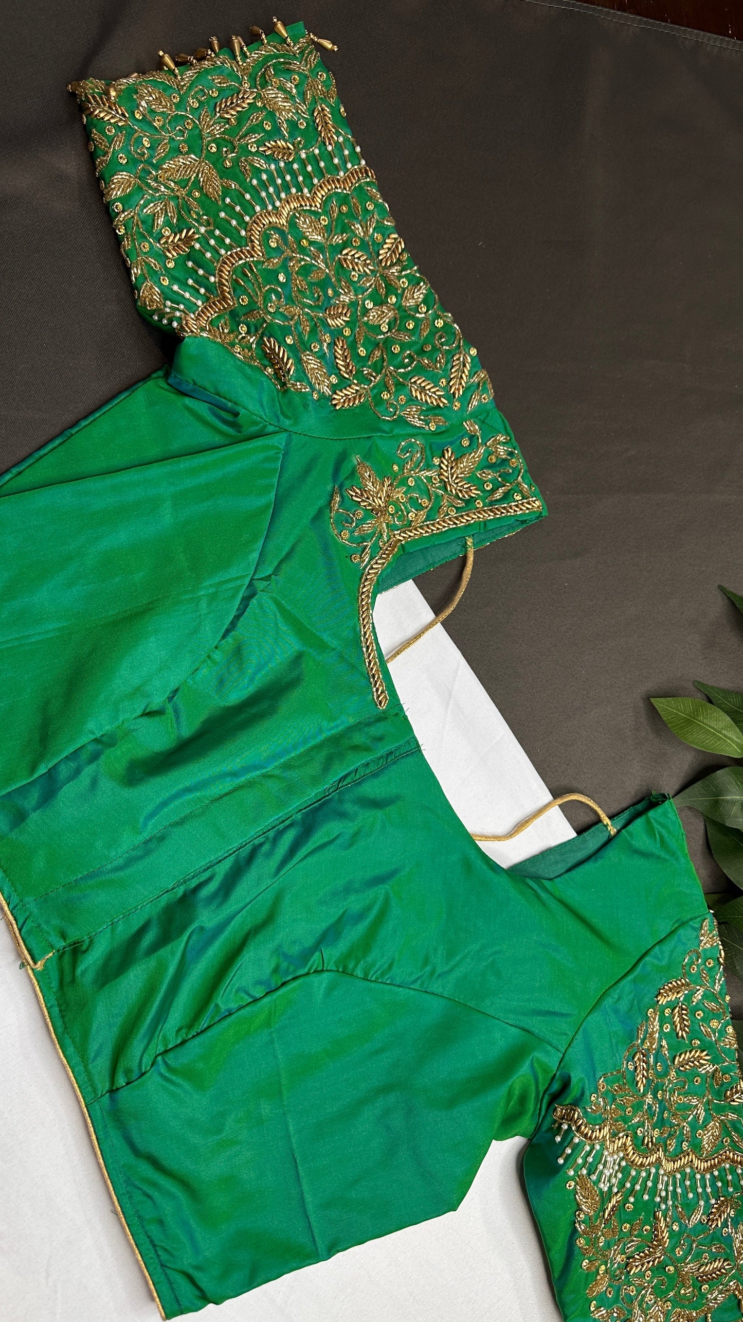 Green Kardana Silk Maggam Aari Blouse - 