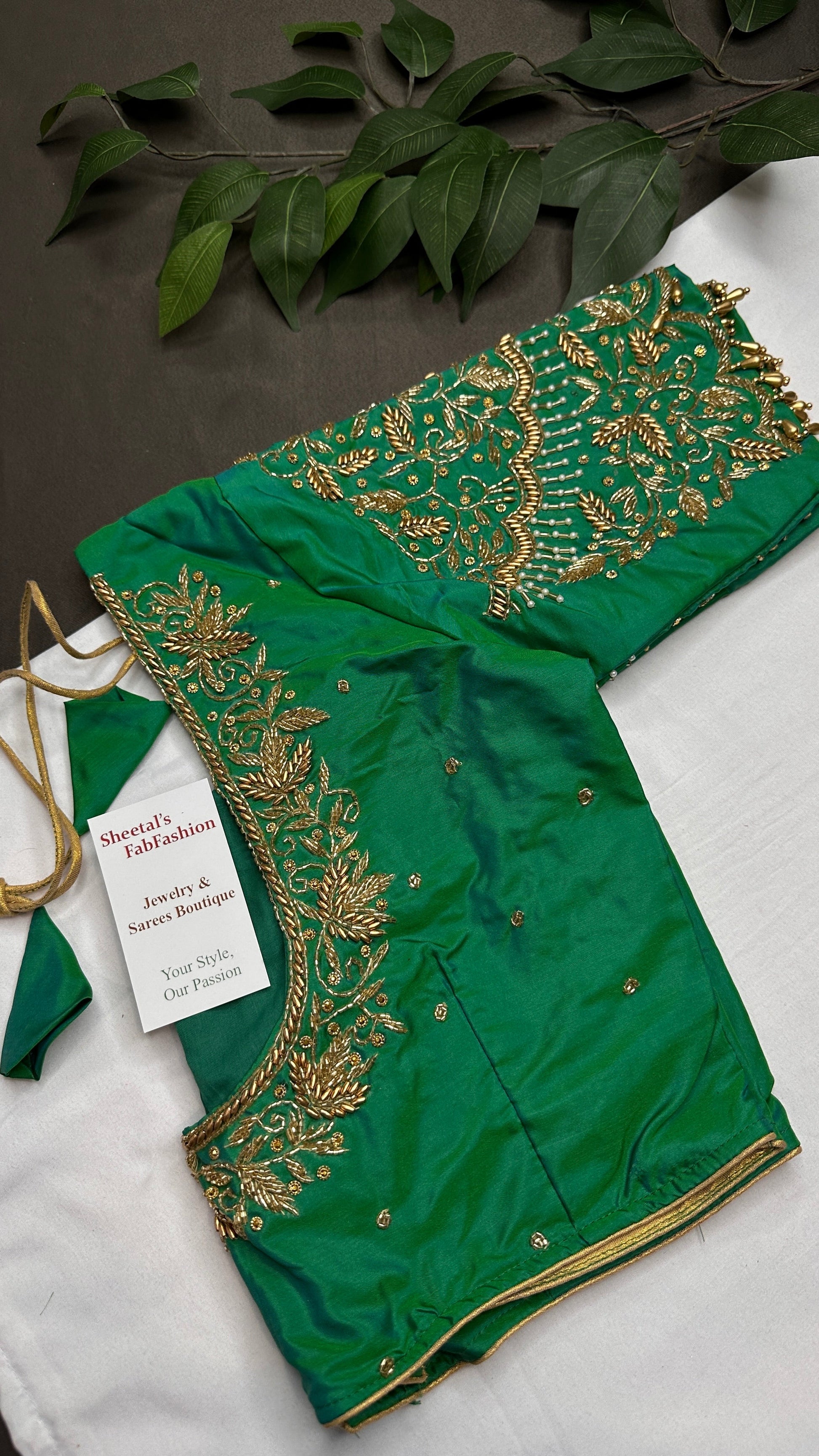 Green Kardana Silk Maggam Aari Blouse - 