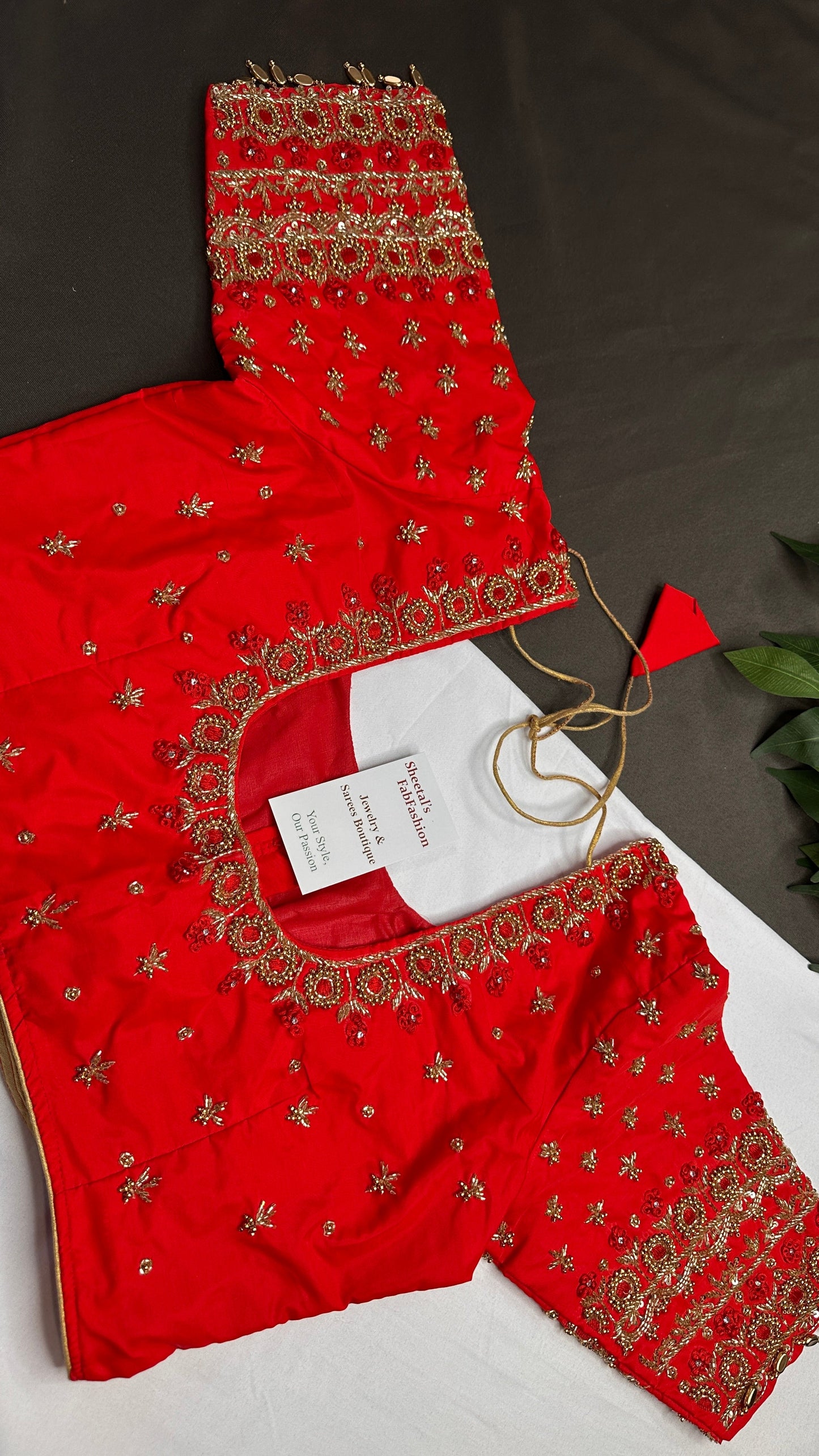 Red Silk Maggam Aari Work Blouse - 