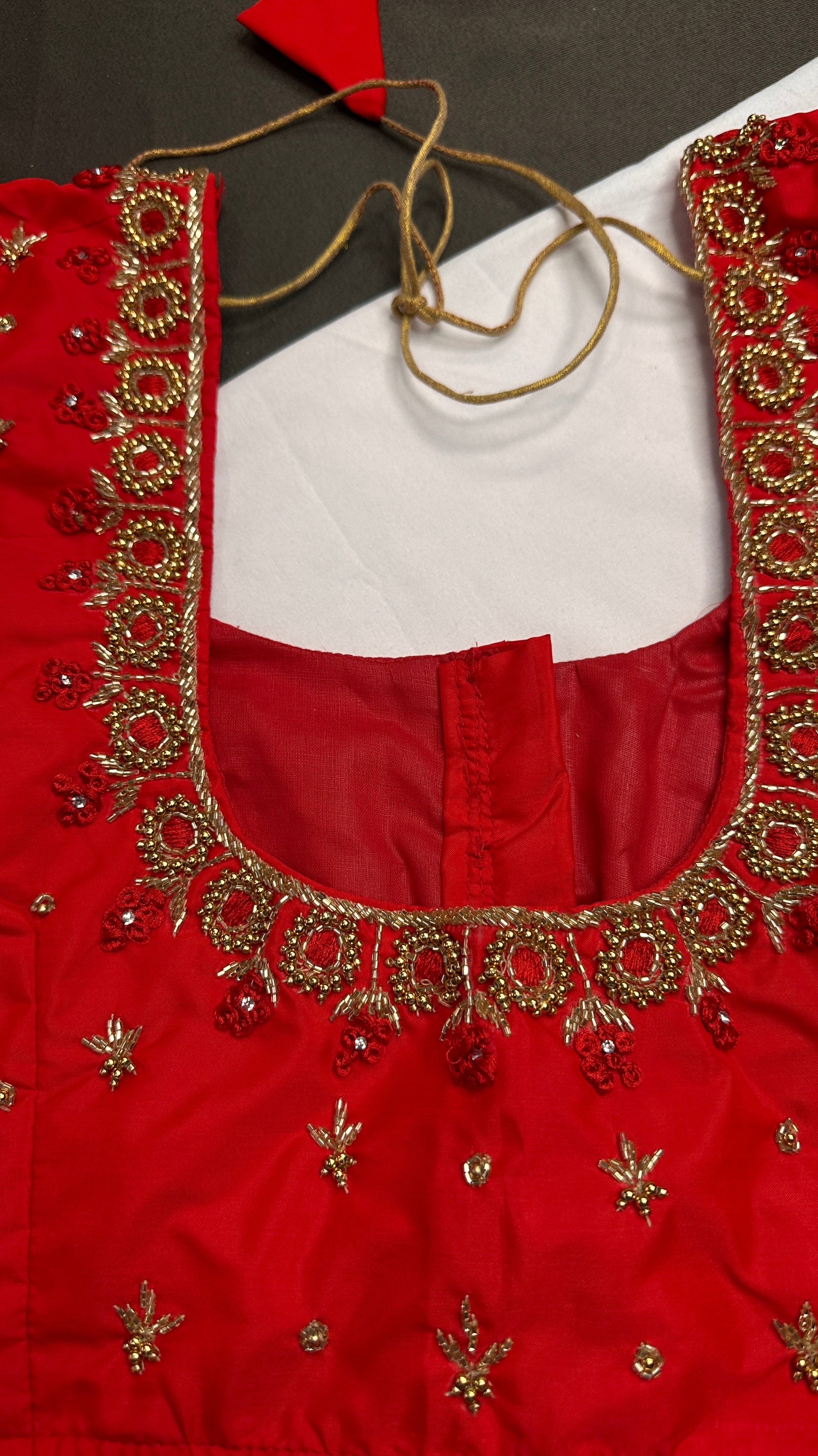 Red Silk Maggam Aari Work Blouse - 
