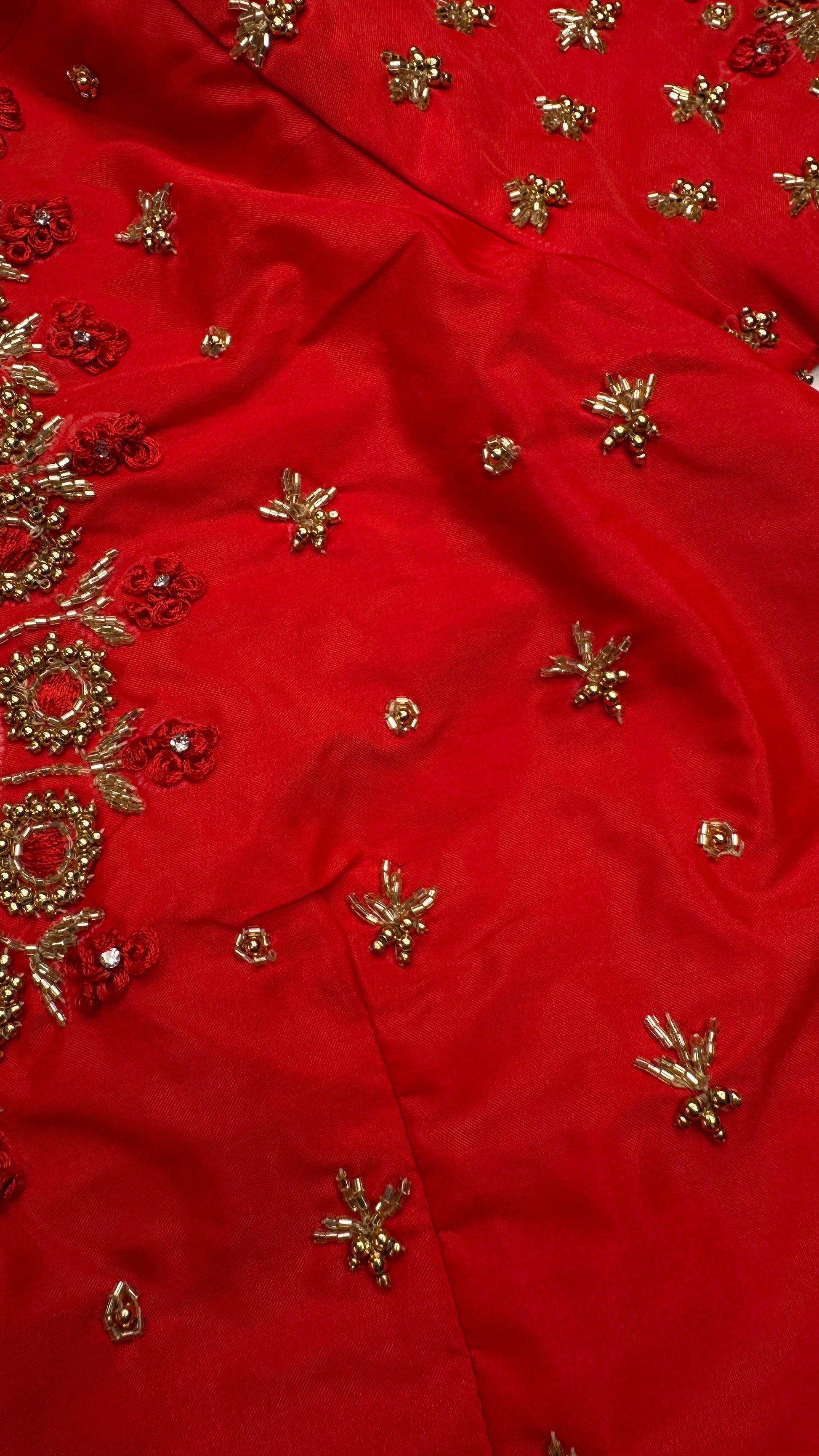 Red Silk Maggam Aari Work Blouse - 