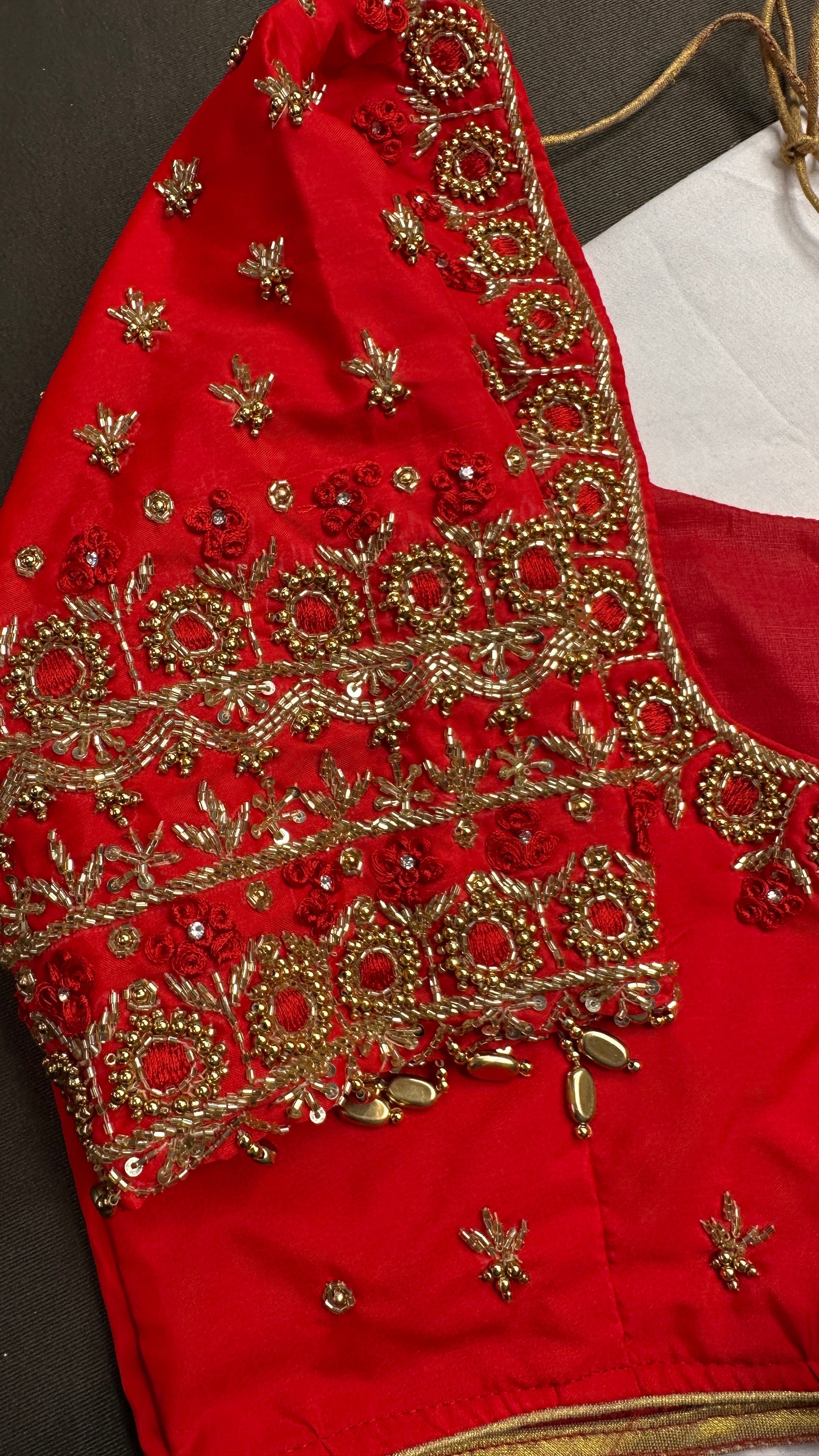 Red Silk Maggam Aari Work Blouse - 