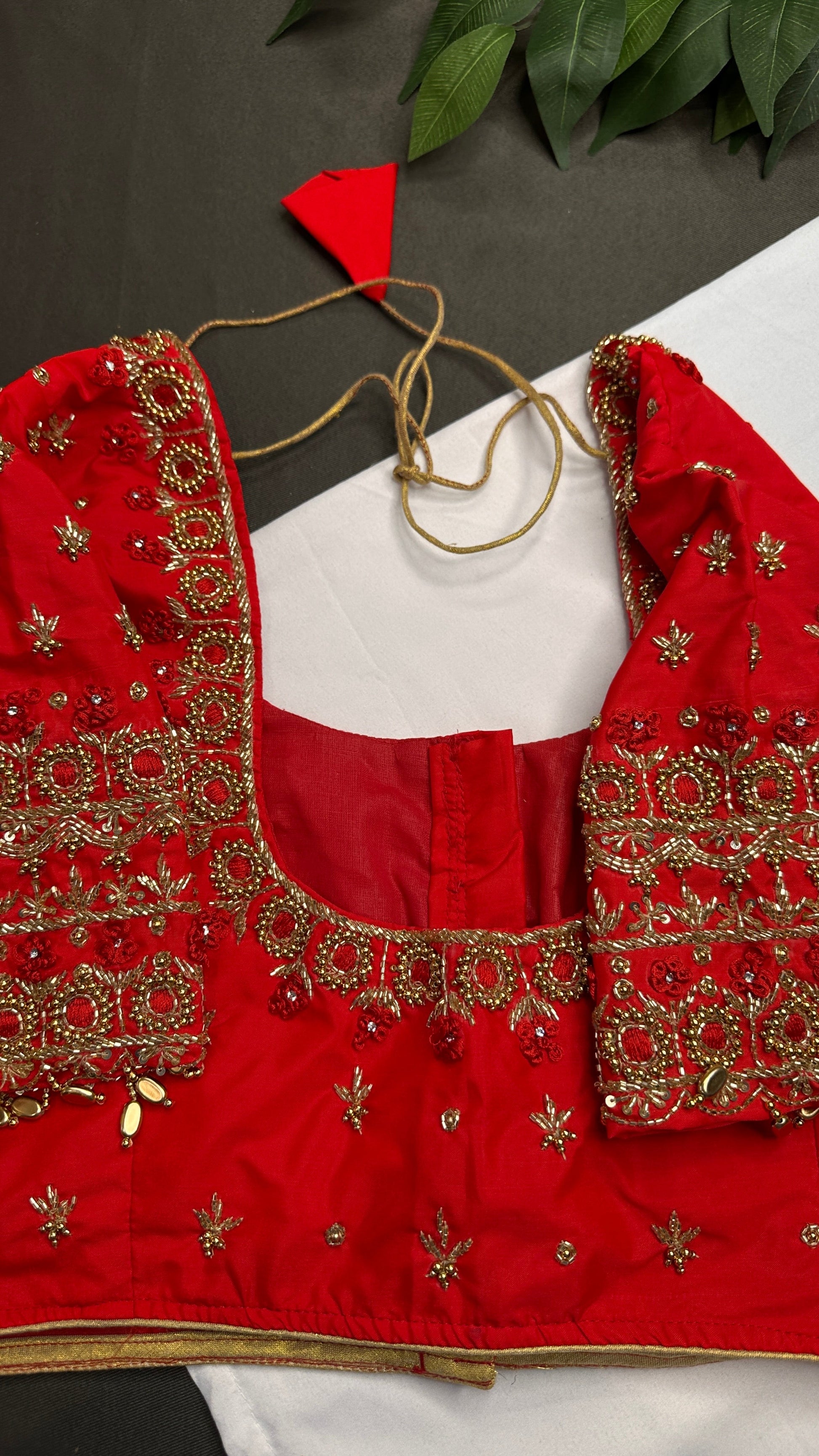 Red Silk Maggam Aari Work Blouse - 