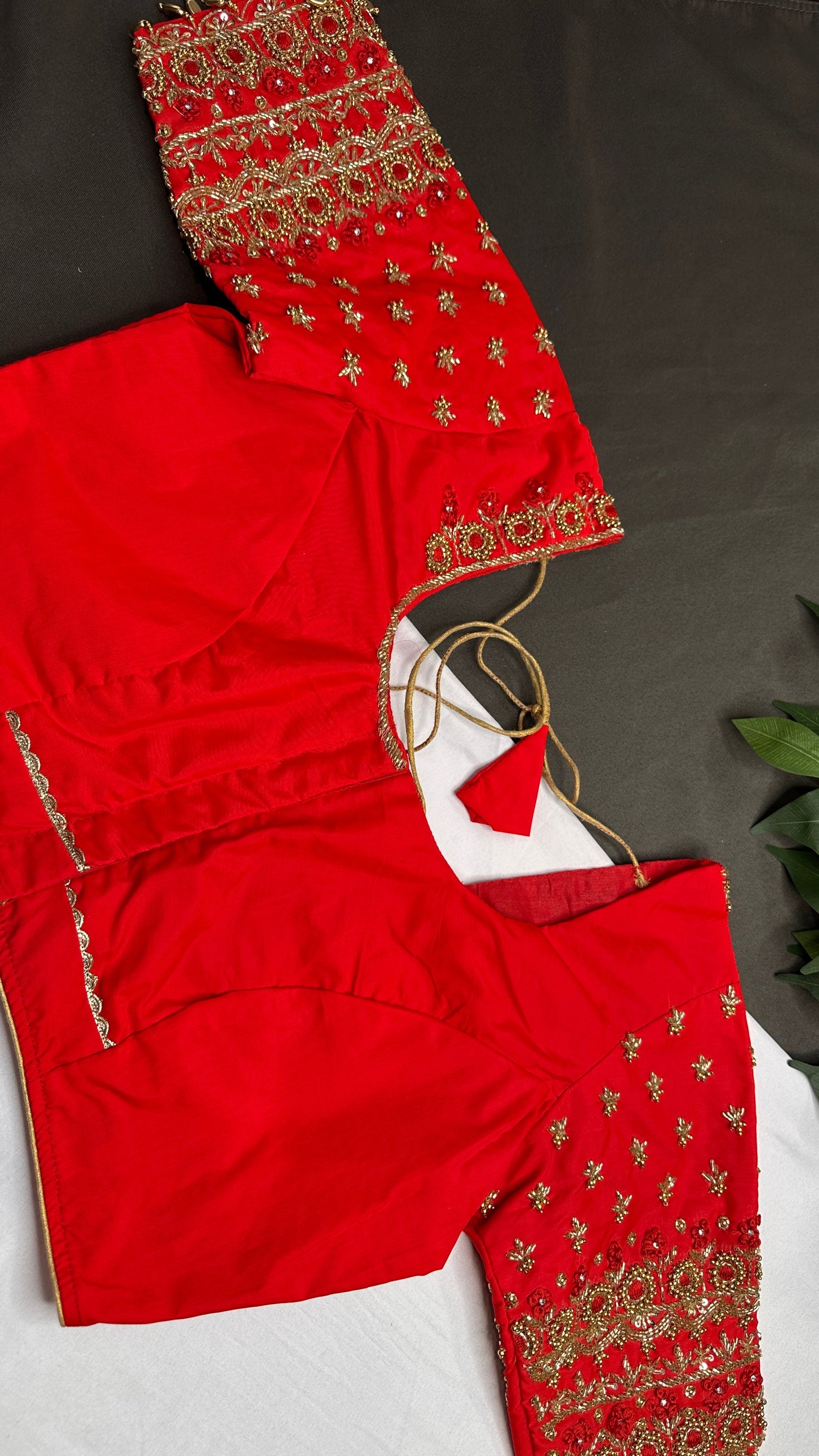 Red Silk Maggam Aari Work Blouse - 