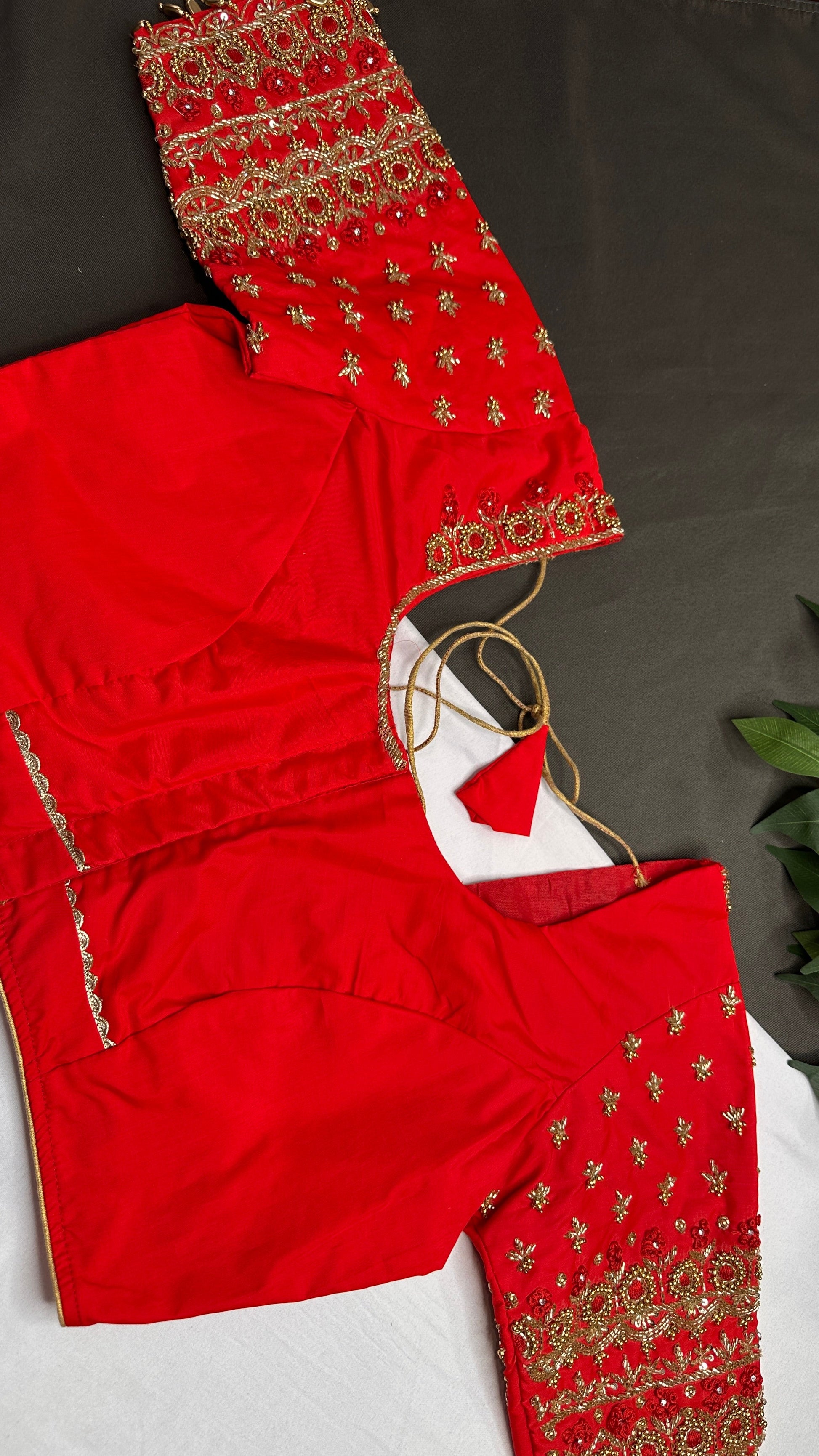 Red Silk Maggam Aari Work Blouse - 