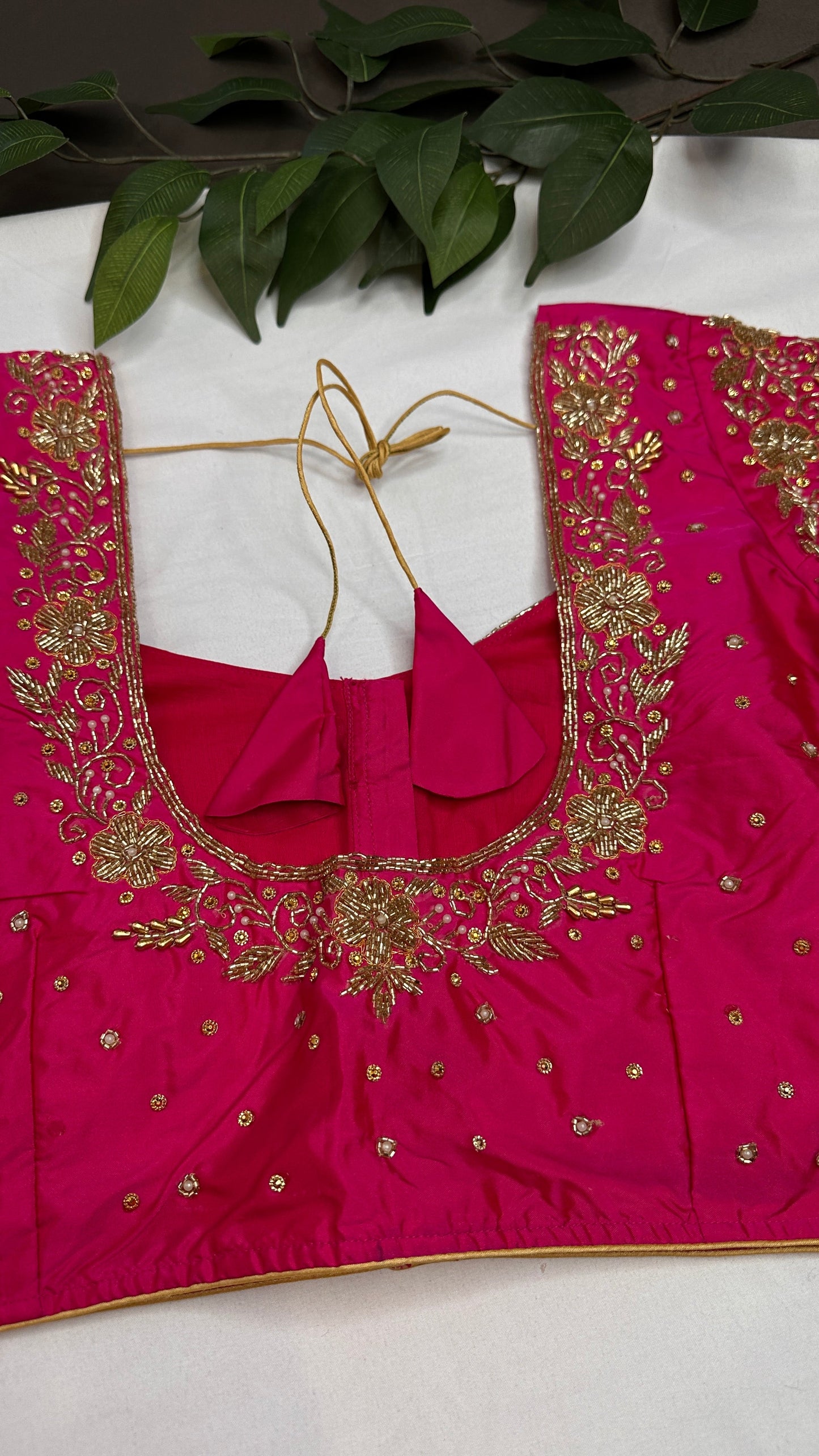 Pink Silk Maggam Aari Work Blouse - 
