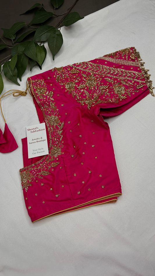 Pink Silk Maggam Aari Work Blouse - 