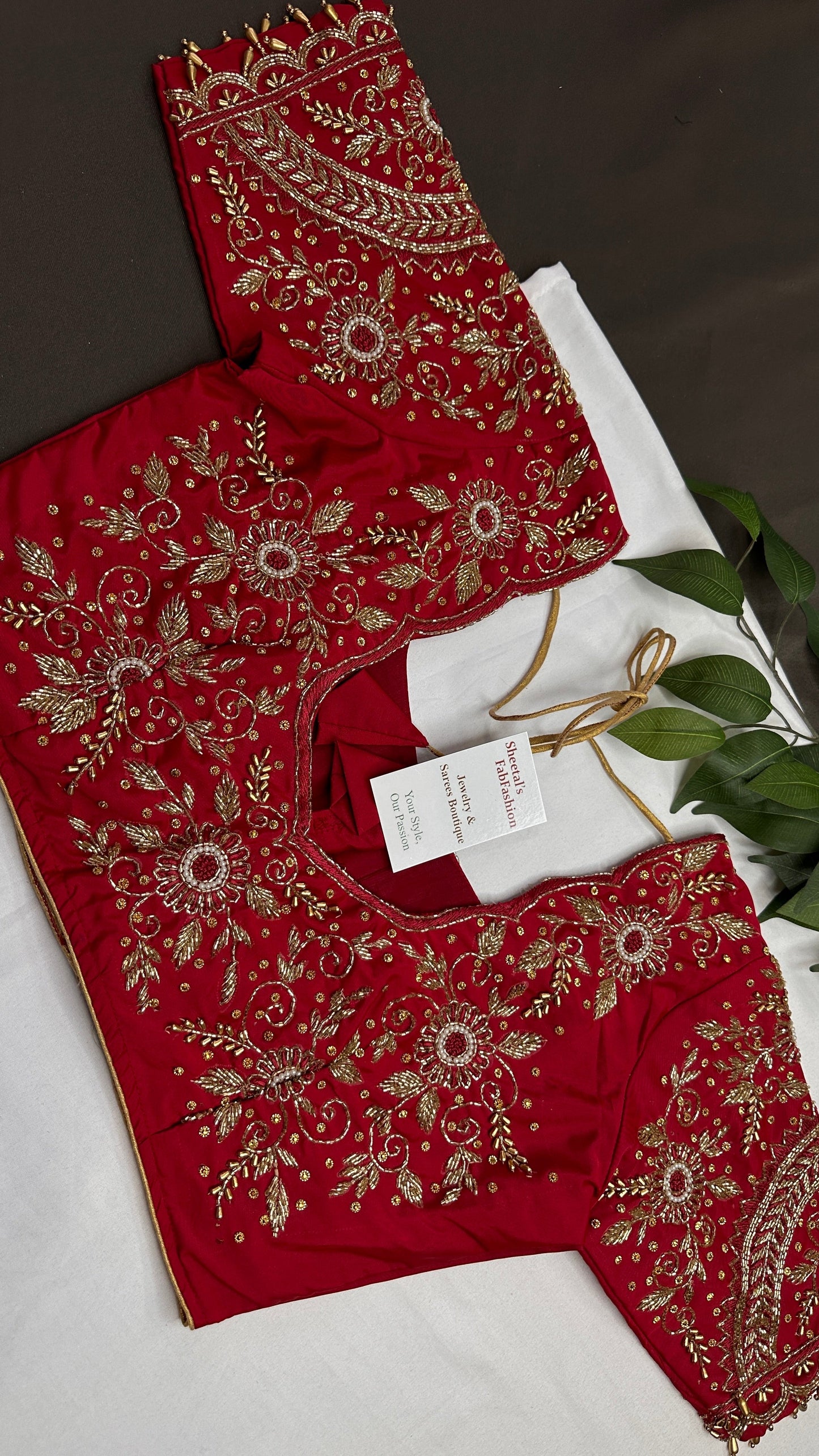 Red Silk Maggam Aari Work Blouse - 