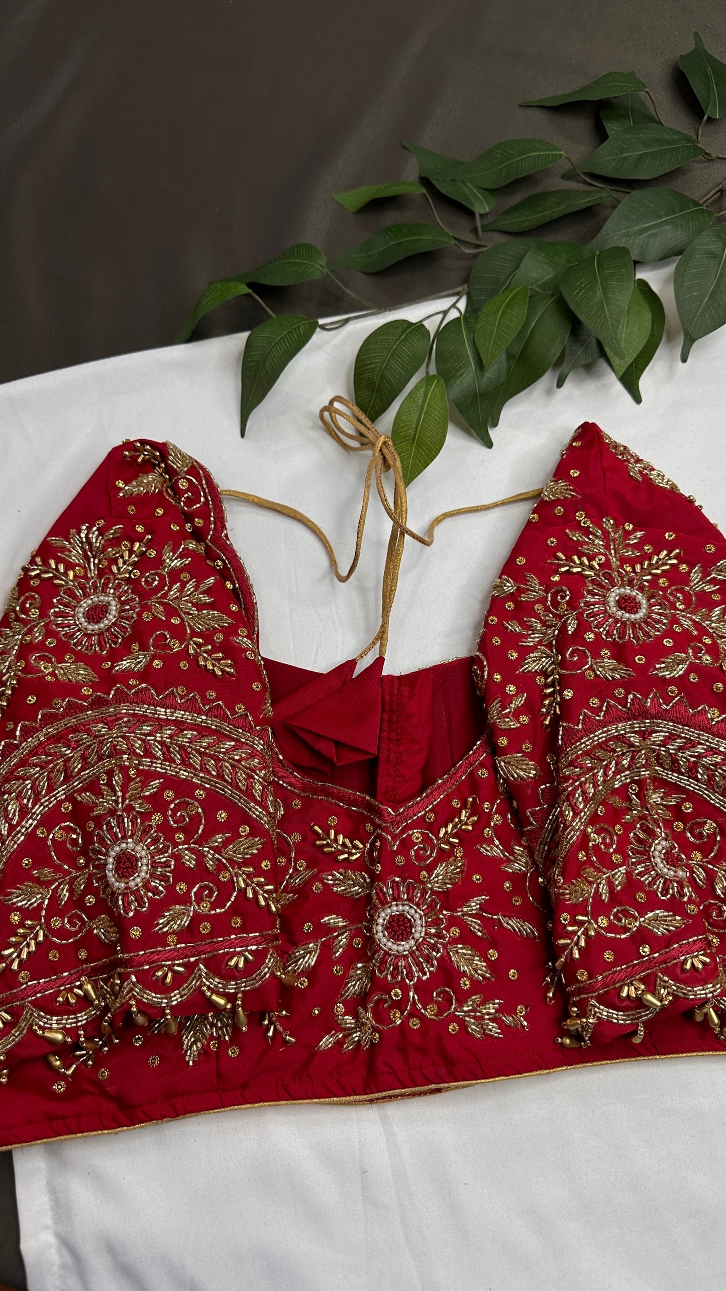 Red Silk Maggam Aari Work Blouse - 