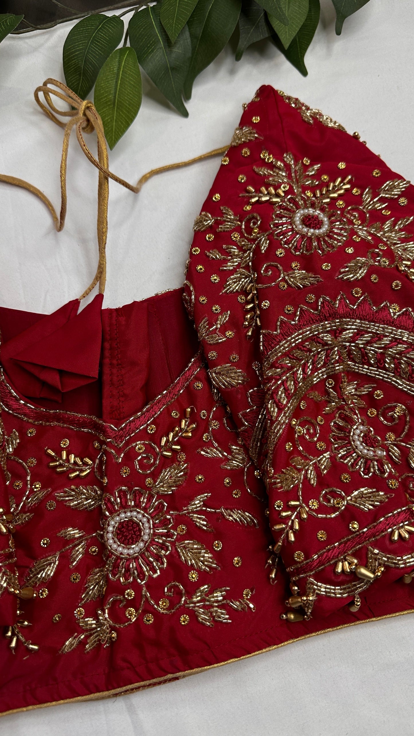 Red Silk Maggam Aari Work Blouse - 
