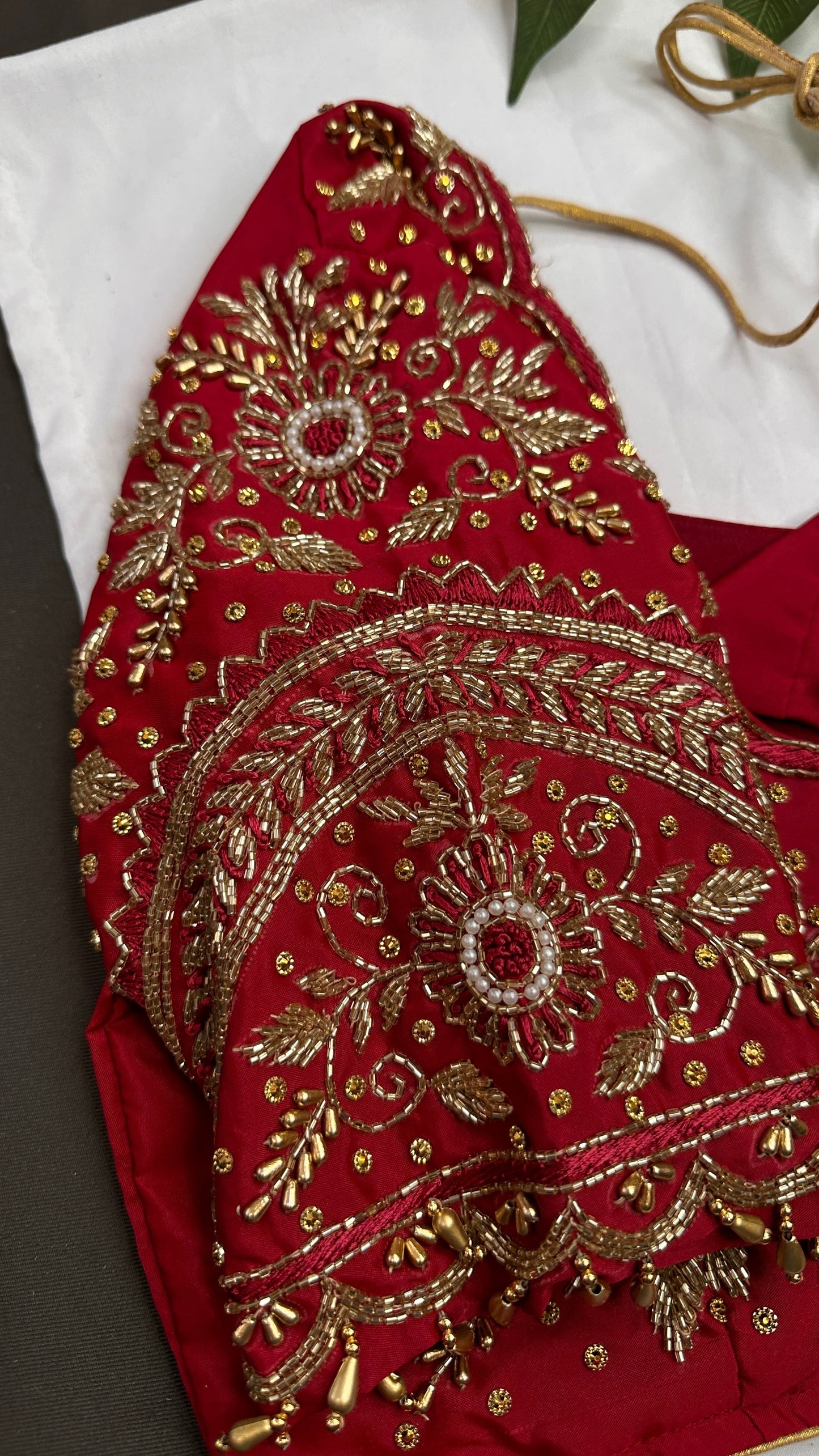 Red Silk Maggam Aari Work Blouse - 