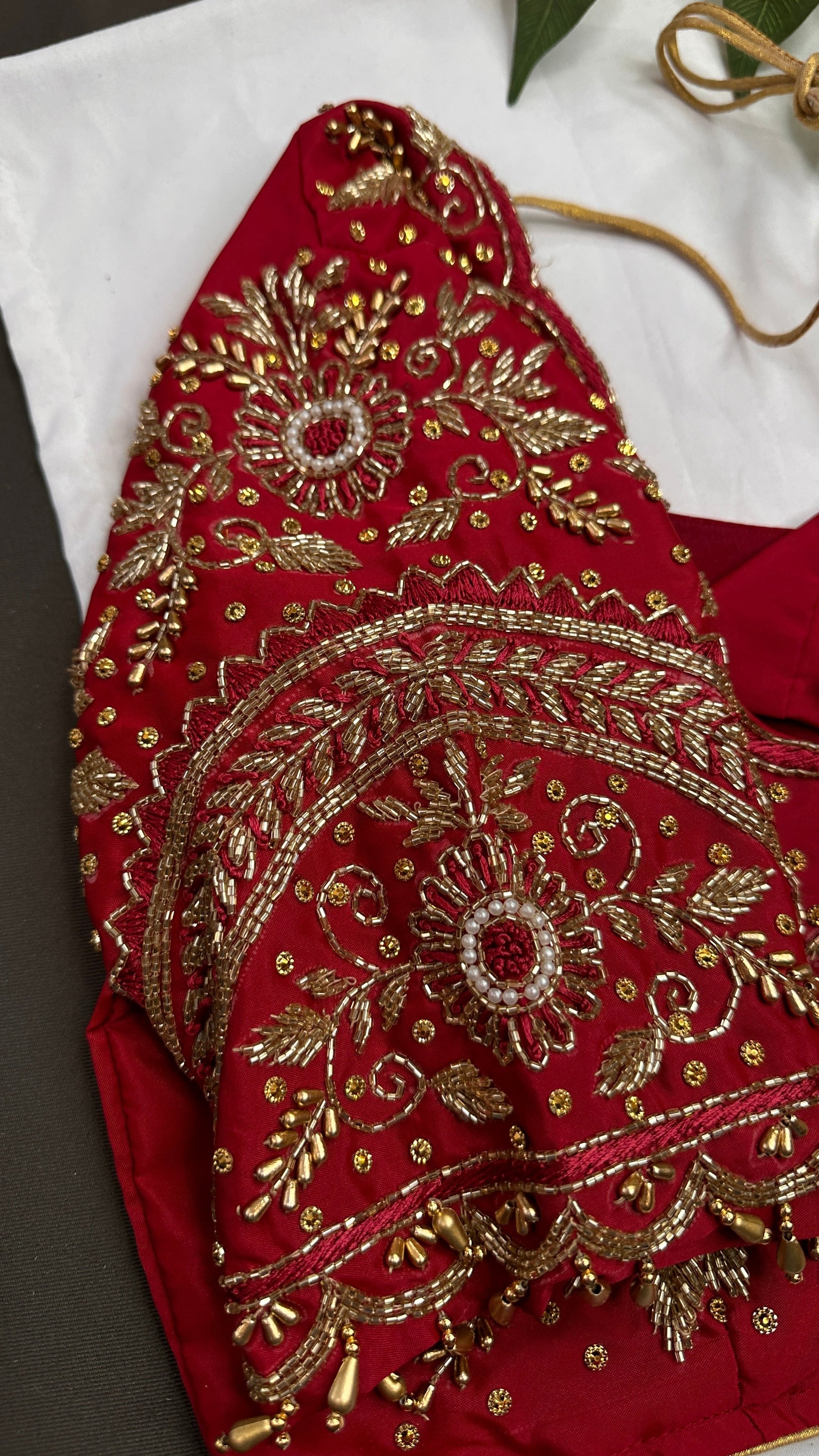 Red Silk Maggam Aari Work Blouse - 