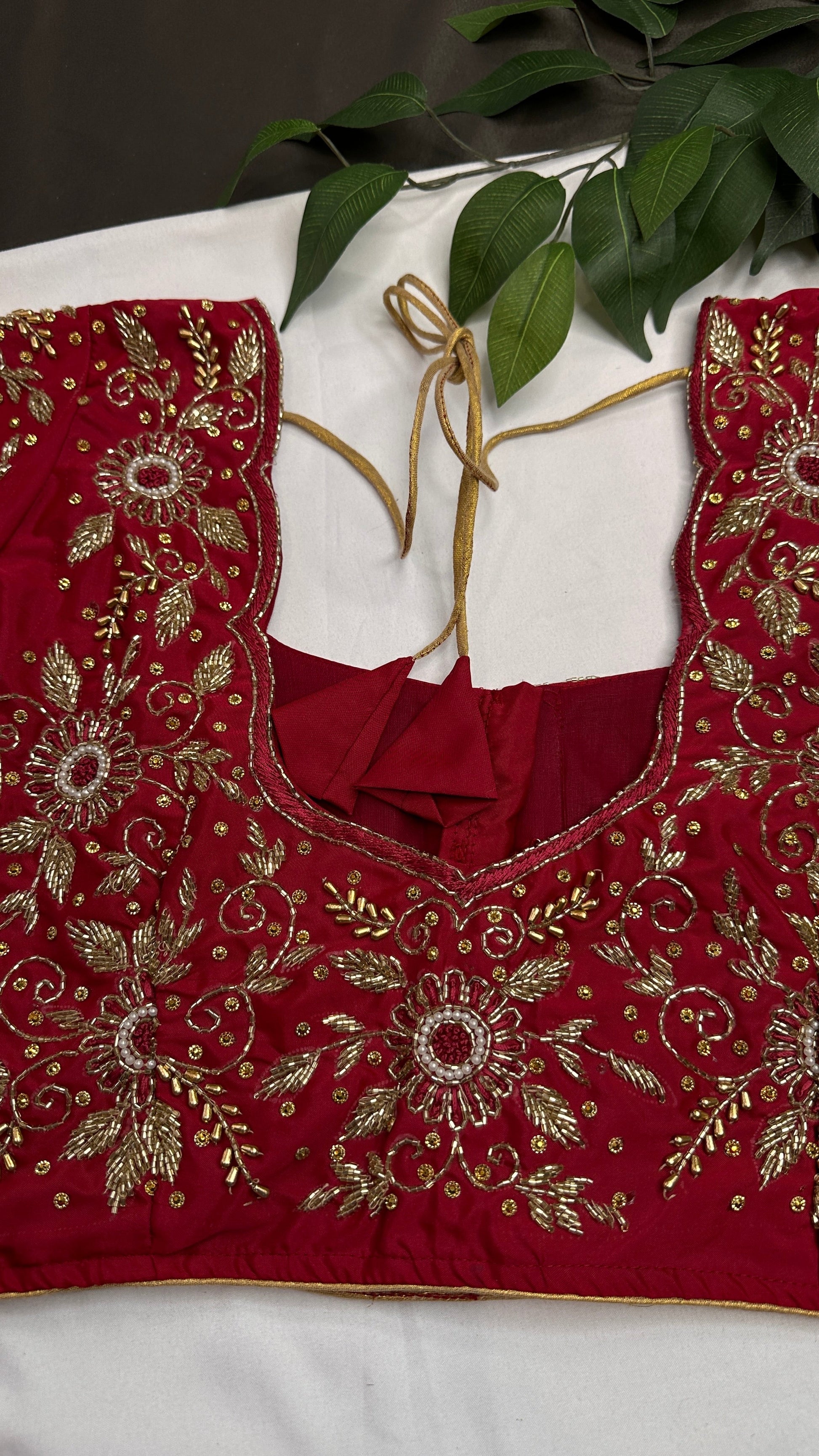 Red Silk Maggam Aari Work Blouse - 