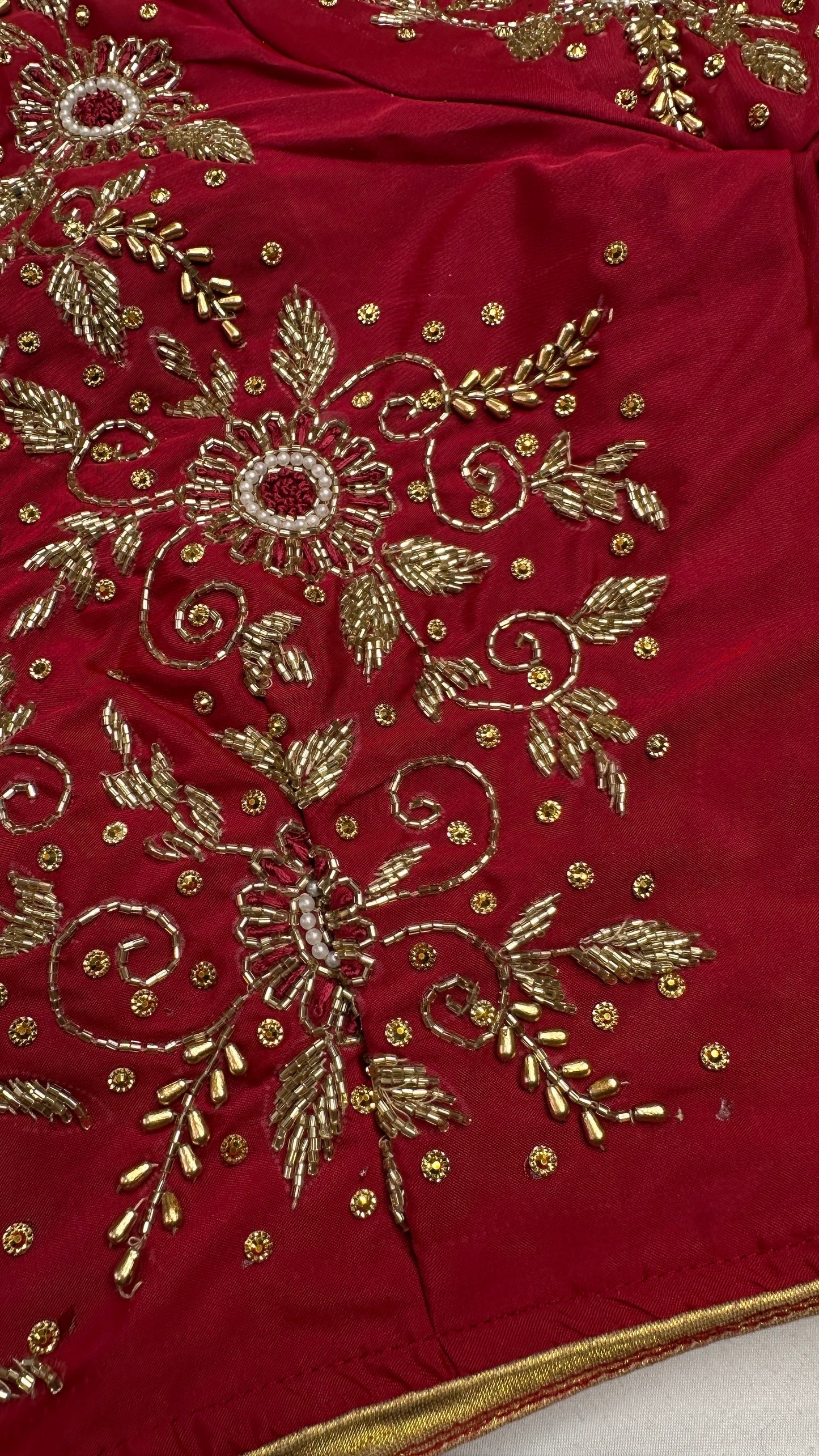 Red Silk Maggam Aari Work Blouse - 