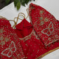 Butterfly Pattern Red Silk Maggam Aari Pearl Work Blouse - 