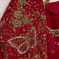 Butterfly Pattern Red Silk Maggam Aari Pearl Work Blouse - 