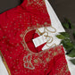 Butterfly Pattern Red Silk Maggam Aari Pearl Work Blouse - 