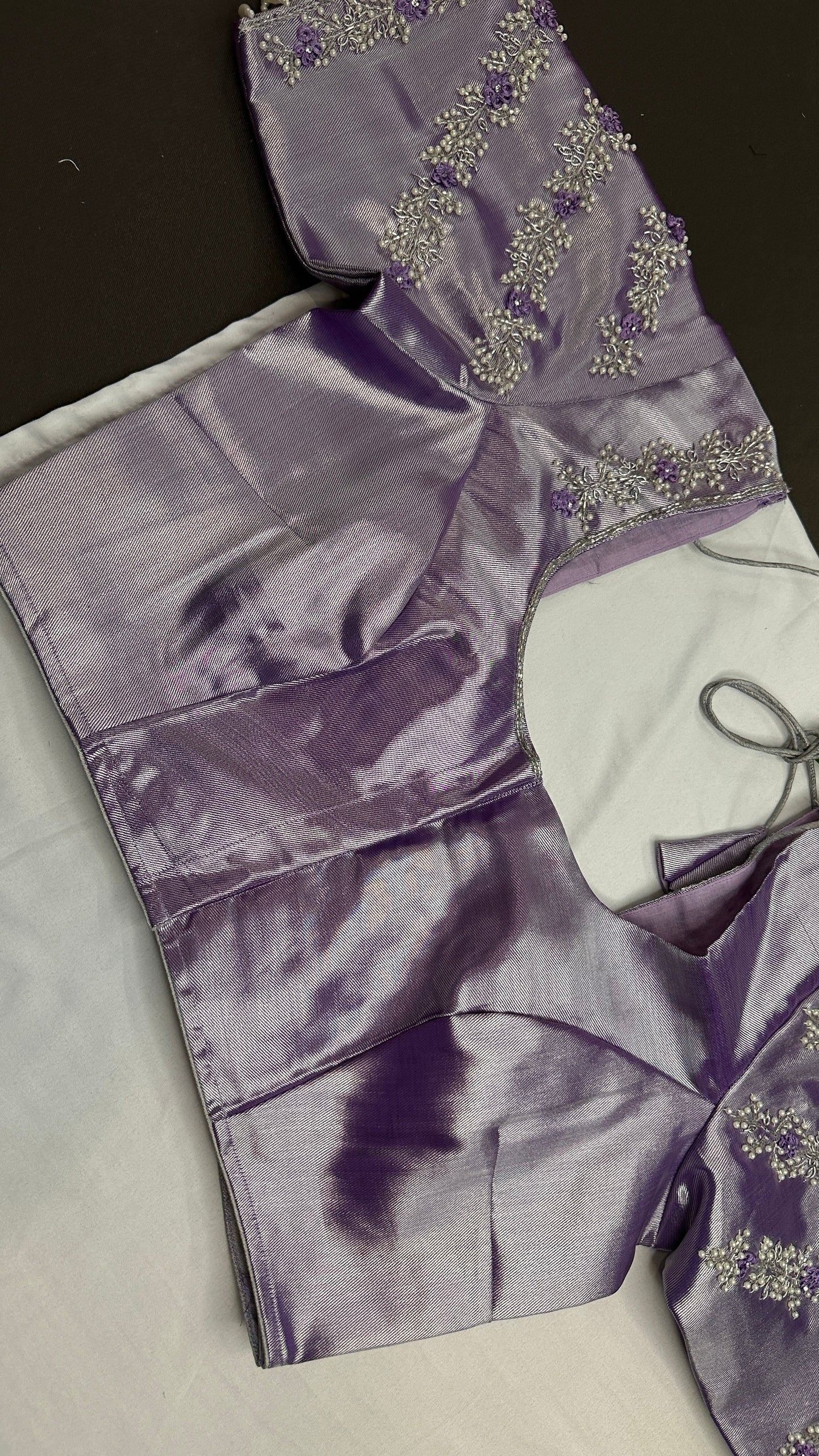 Lavender Purple Chinon Silk Maggam Aari Work Blouse - 